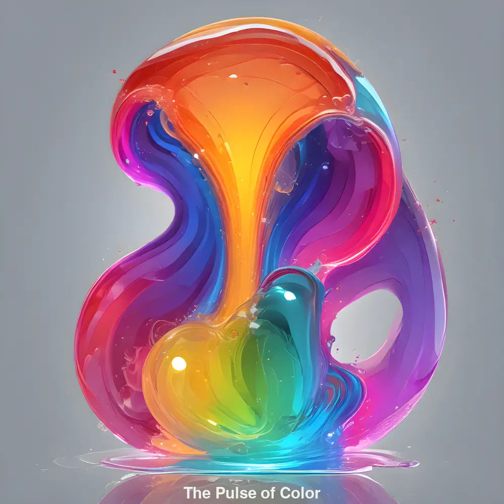 Abstrakte, leuchtende Farbskulptur in Rot, Blau, Grün & Violett – KI-generierte Kunst mit organischem Puls und dynamischer Energie