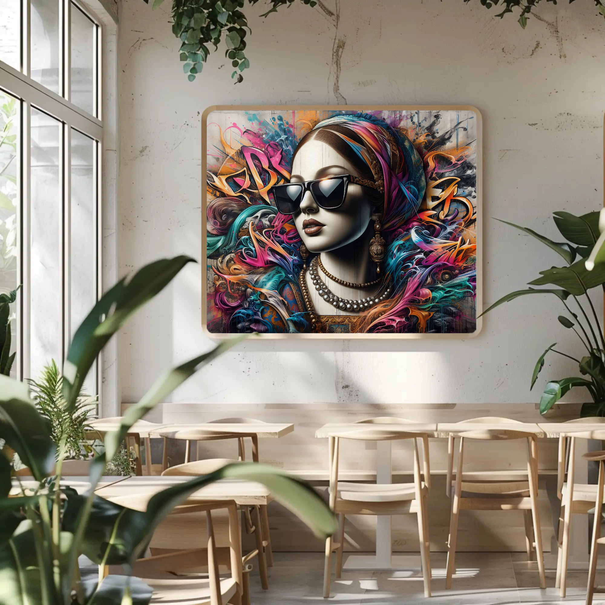 Modernes Street Art Portrait mit bunten Graffiti Elementen und Fashion Stil