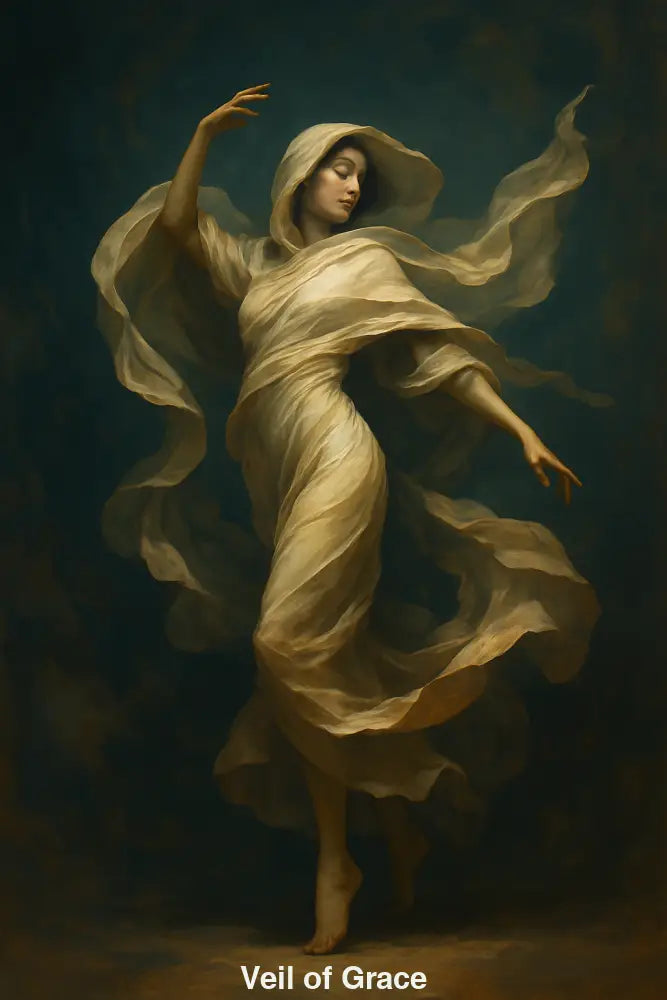 Digitale Darstellung einer Frau in fließenden Gewändern beim Tanz