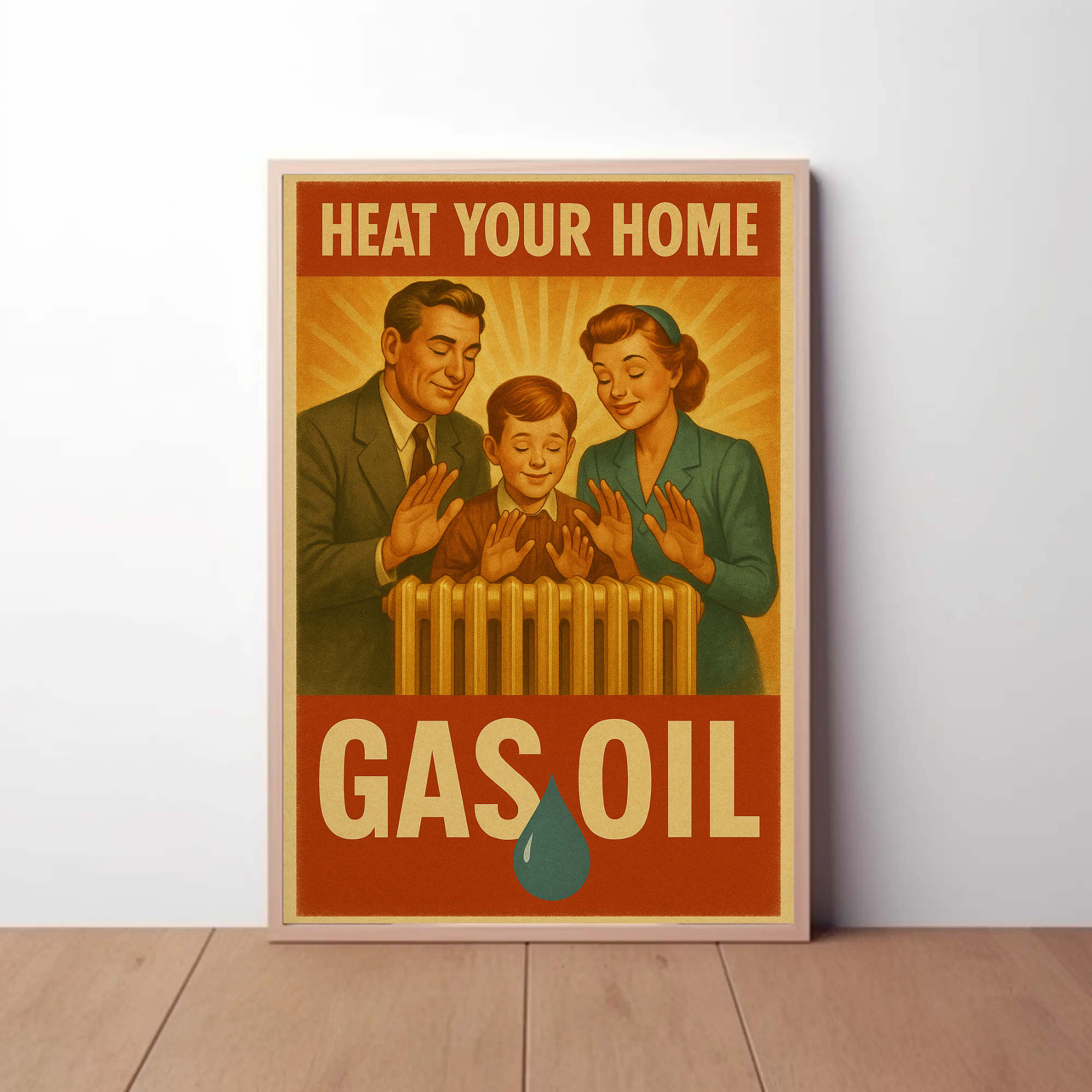 Retro Poster mit Figuren und typografischem Fokus in warmen Farbtönen