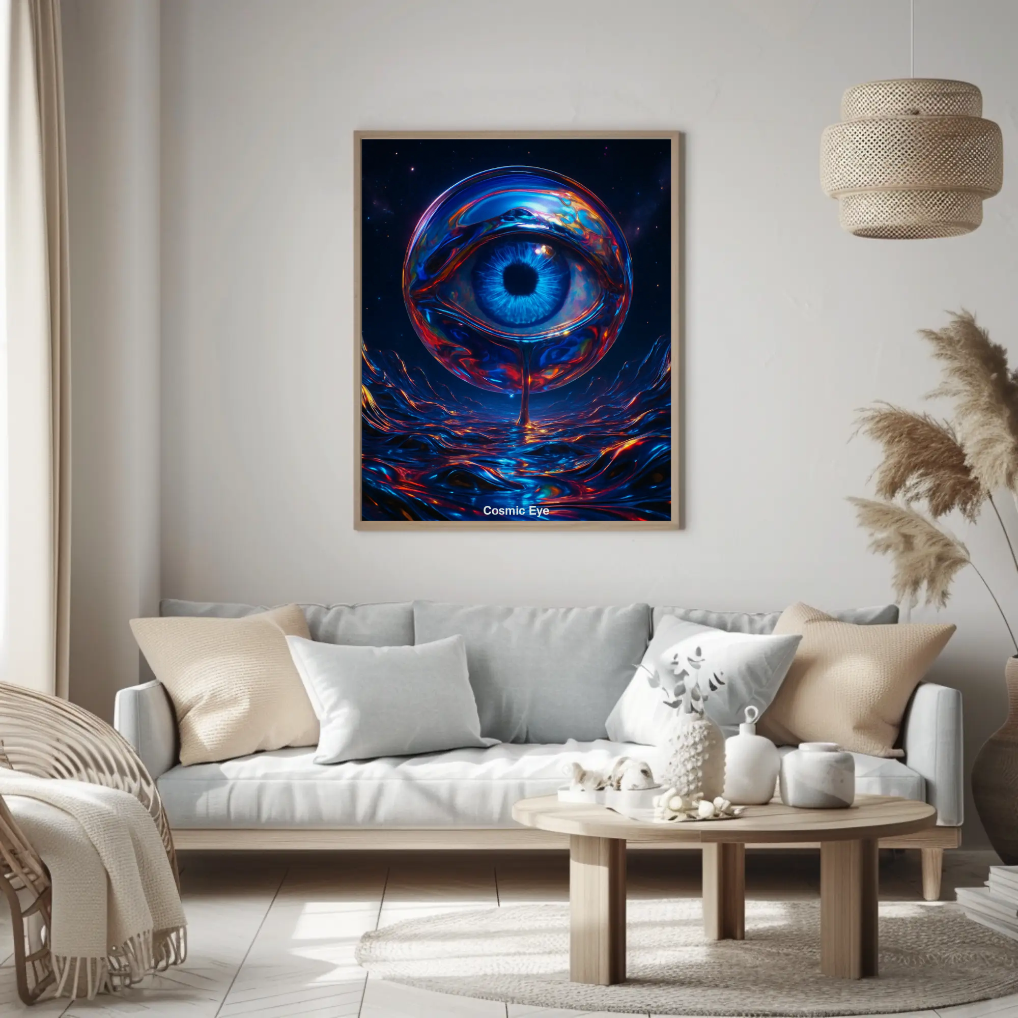 Abstraktes Auge als Wandbild in einem modernen Wohnraum