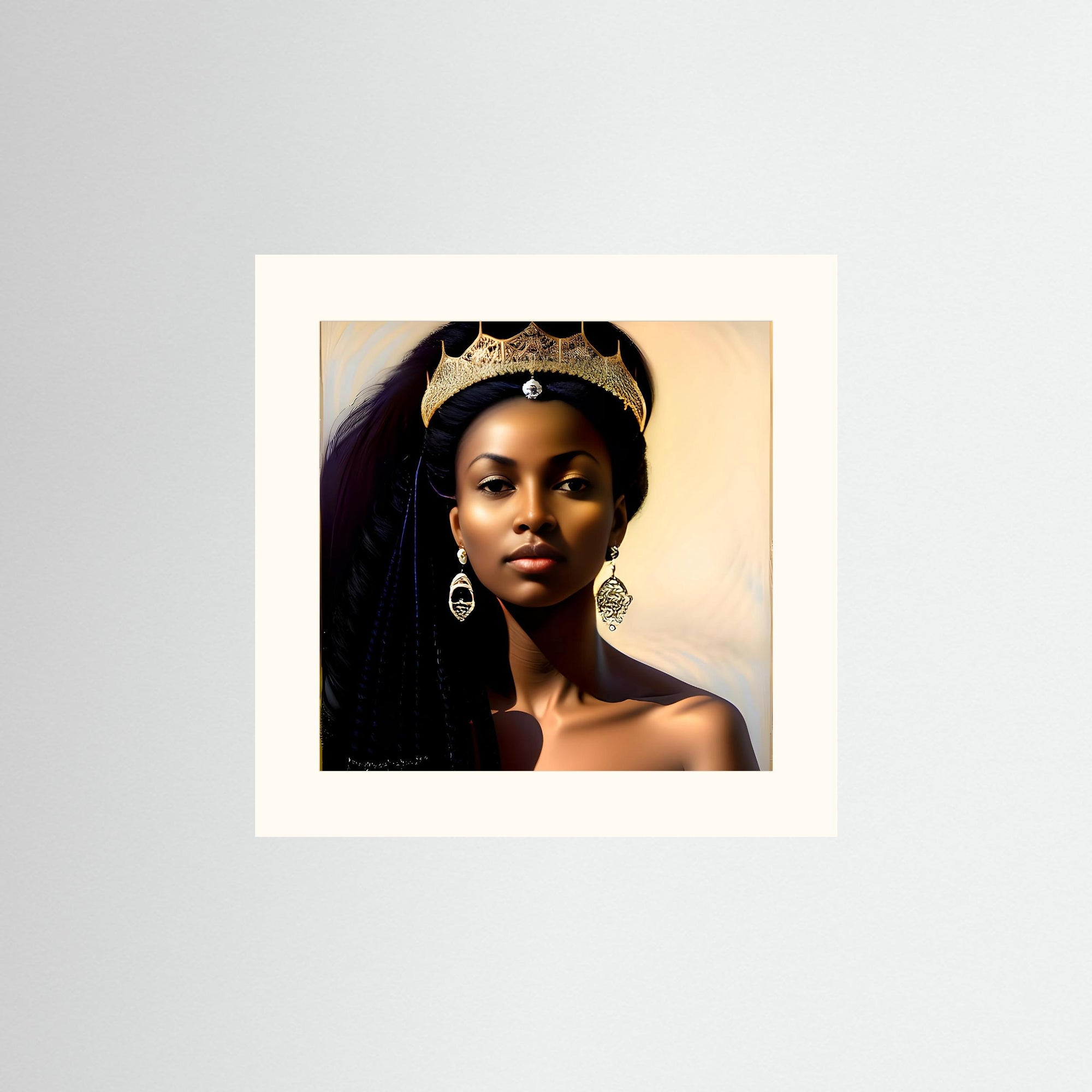 African Woman Fine Art Print ohne Rahmen mit Passepartout Freja und ausdrucksstarkem Frauenporträt in warmen Braun- und Goldtönen