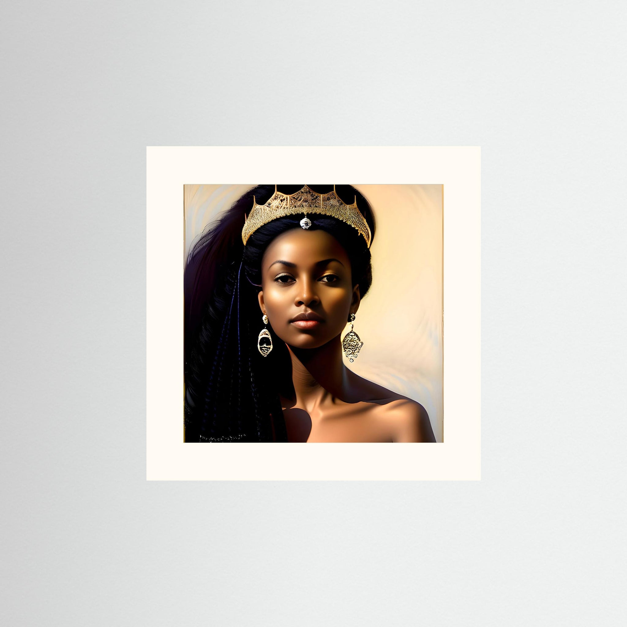 African Woman Fine Art Print ohne Rahmen mit Passepartout Freja und ausdrucksstarkem Frauenporträt in warmen Braun- und Goldtönen