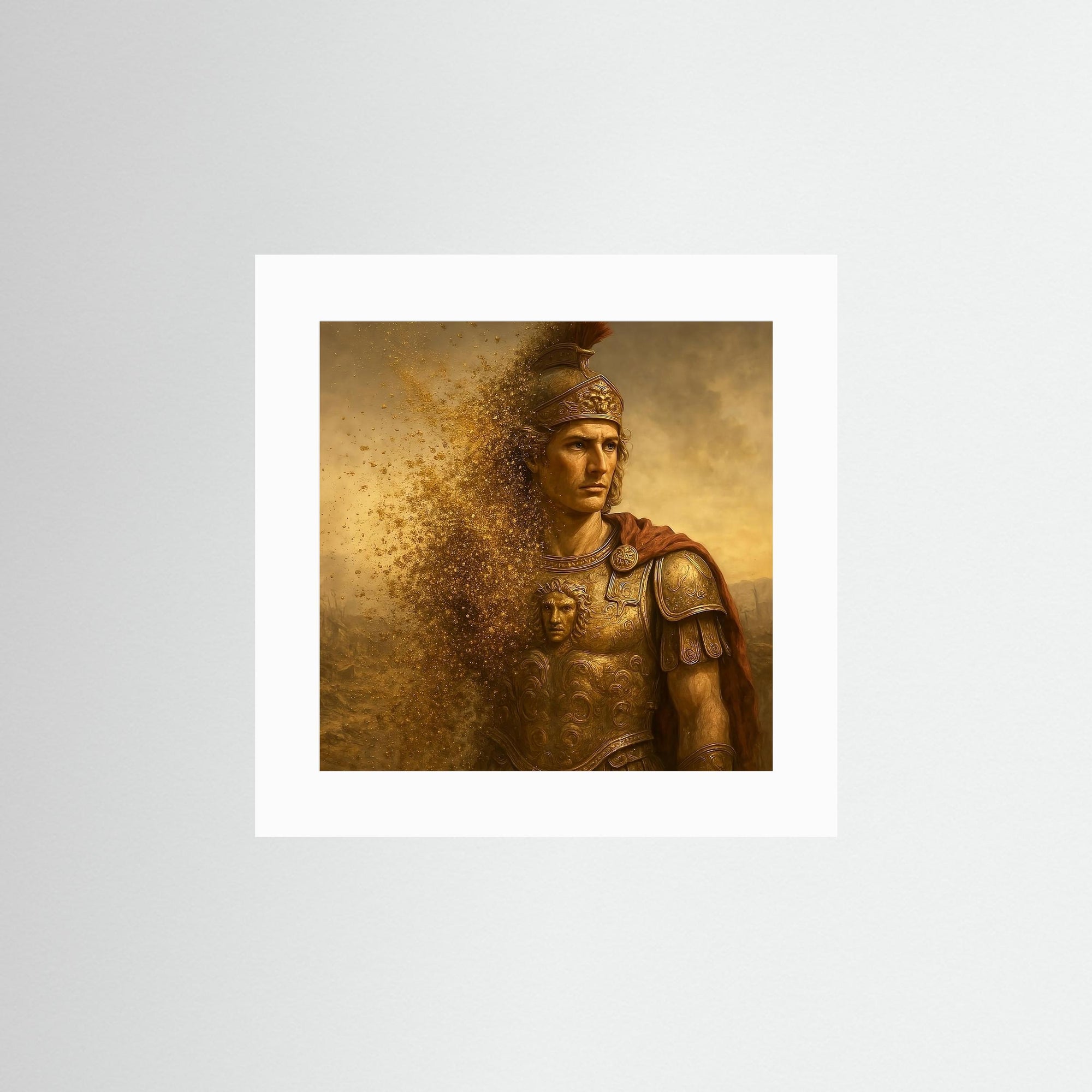 Alexander der Große Fine Art Print ohne Rahmen mit weißem Passepartout und historischem Porträt in warmen Gold- und Brauntönen