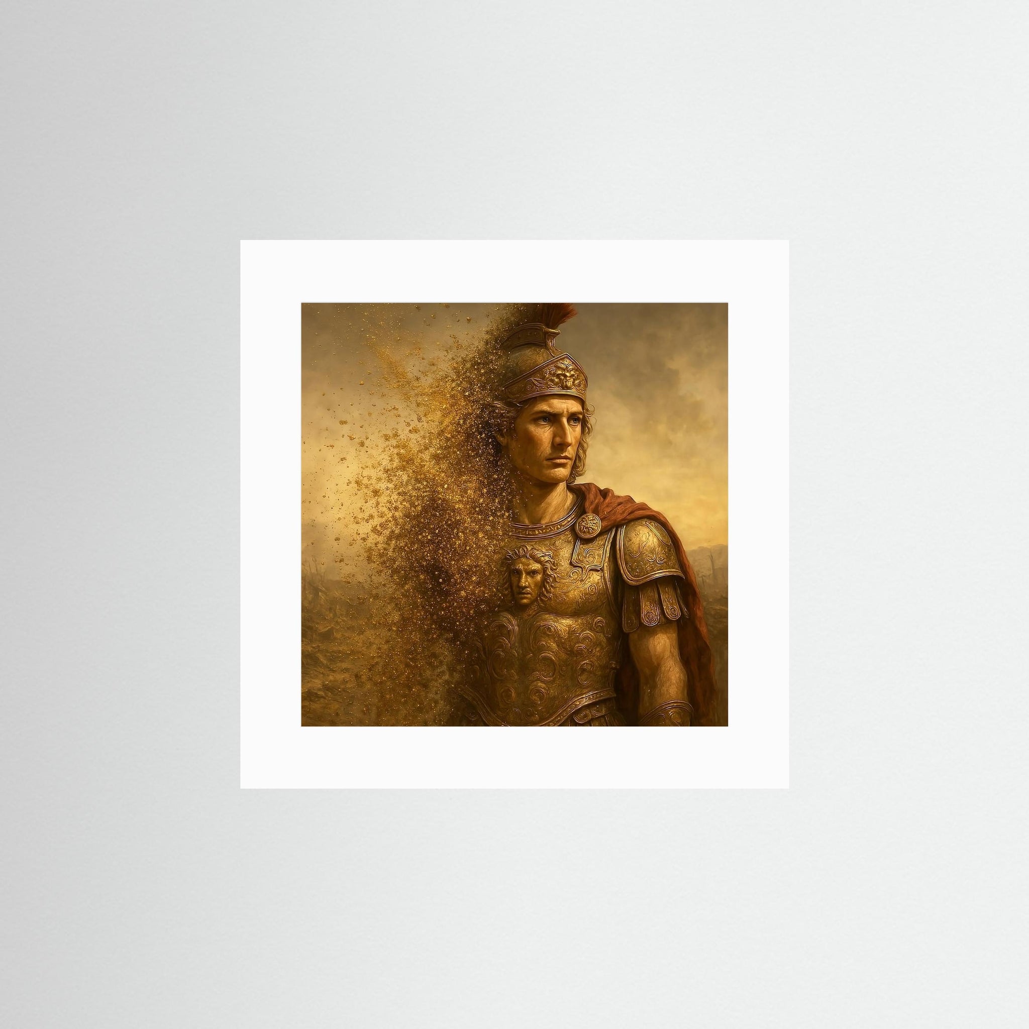 Alexander der Große Fine Art Print ohne Rahmen mit weißem Passepartout und historischem Porträt in warmen Gold- und Brauntönen