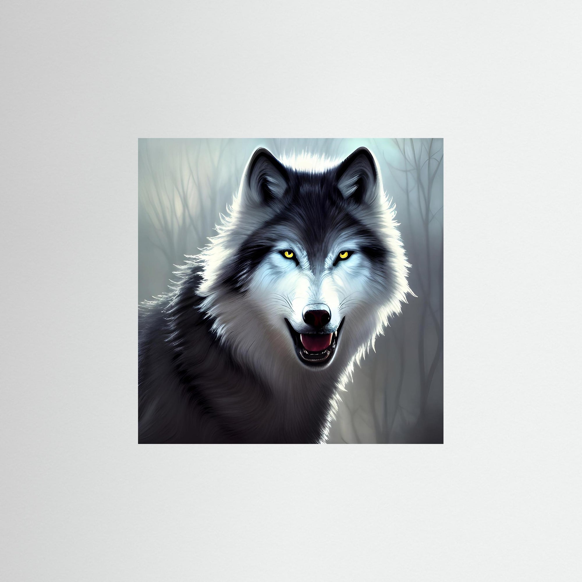 Arctic Wolf Fine Art Print ohne Rahmen mit majestätischem Wolfsporträt in kühlen Blau- und Weißtönen der arktischen Landschaft