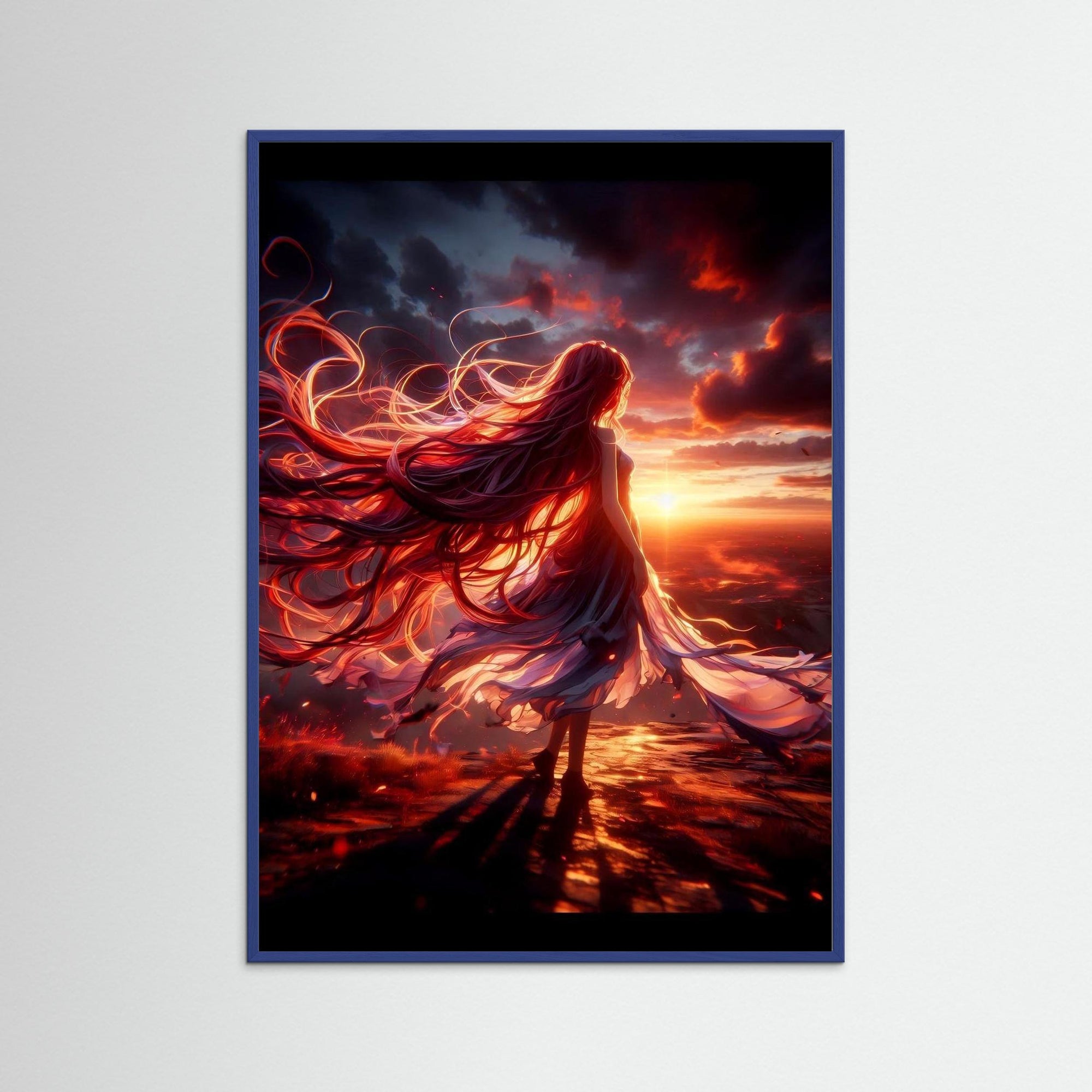 Ashes in the Wind als Kunstmotiv mit blauem Echtholzrahmen