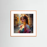 Aurora in the City Fine Art Print mit orangem Echtholzrahmen und weißem Passepartout