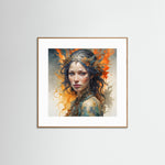 Autumn Muse Fine Art Print mit Echtholzrahmen in Eiche Natur und weißem Passepartout