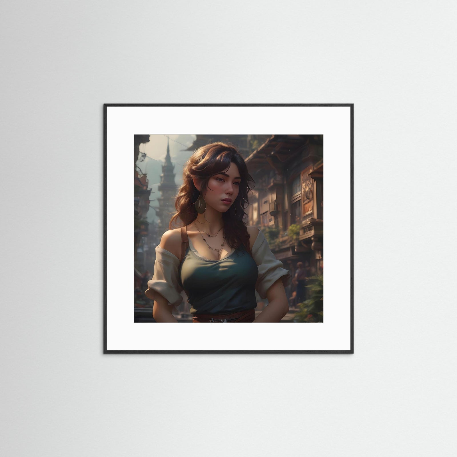 Beautiful Elf Fine Art Print mit schwarzem Echtholzrahmen und weißem Passepartout