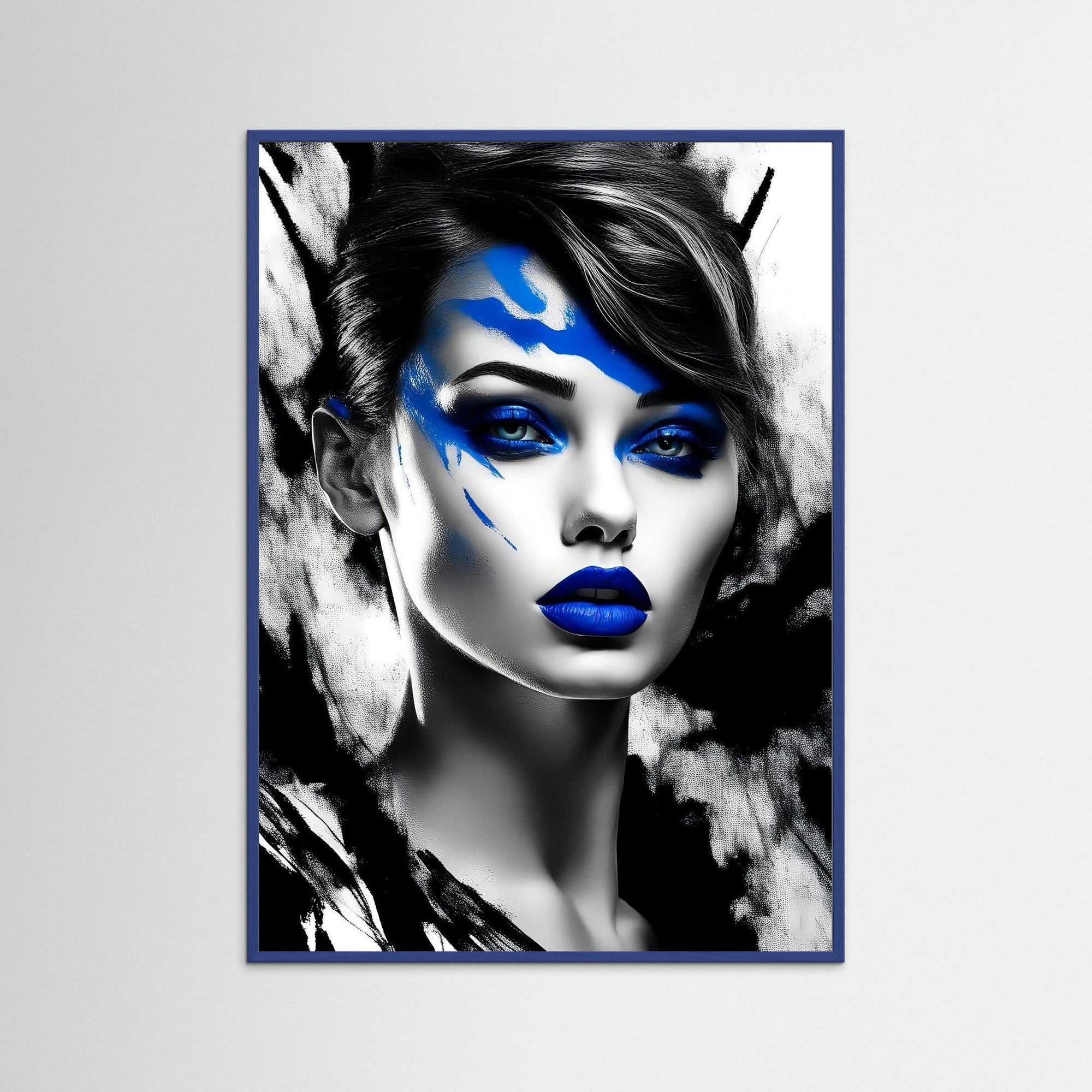 Blue Static als Kunstmotiv mit blauem Echtholzrahmen