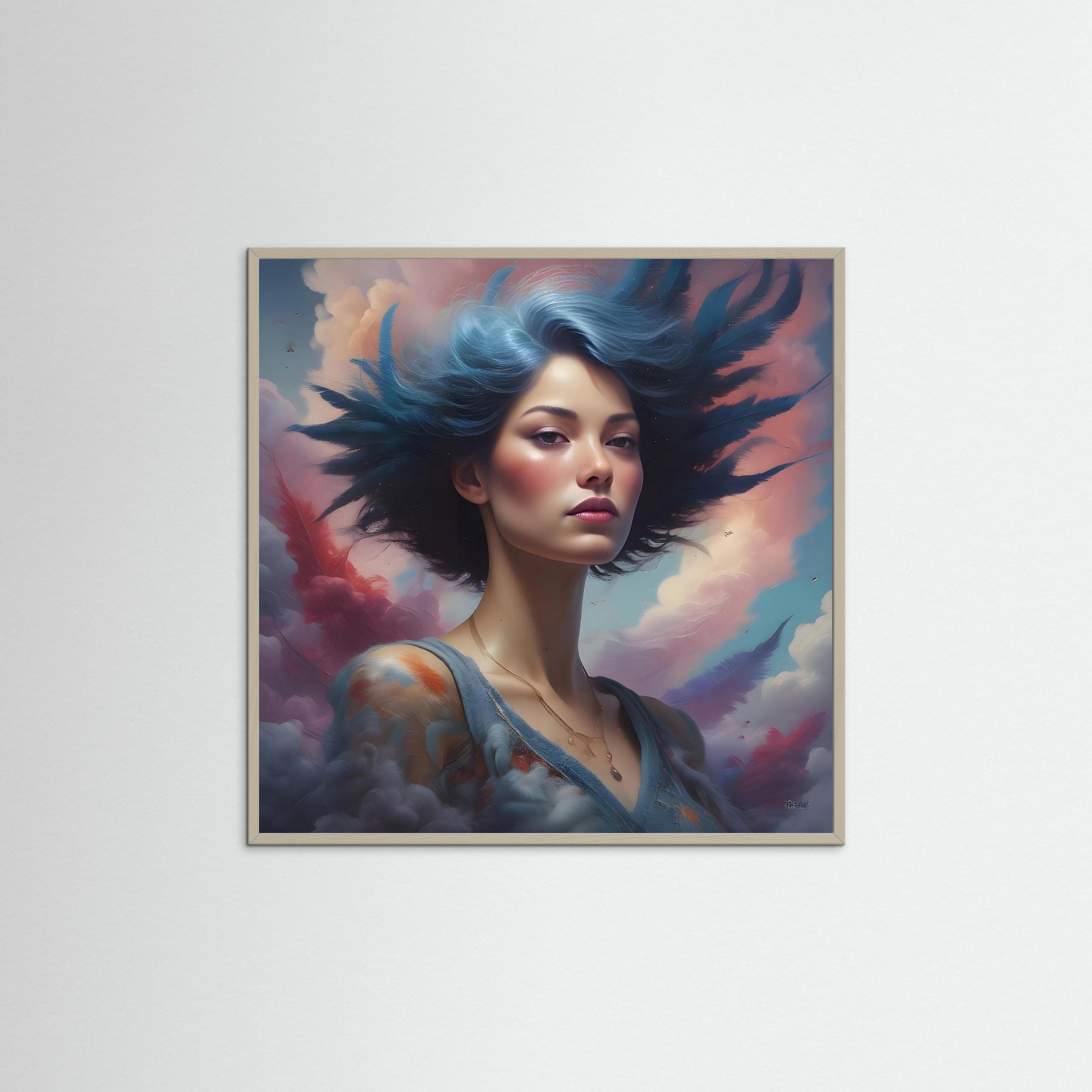 Blue Zephyr Fine Art Print mit grauem Echtholzrahmen