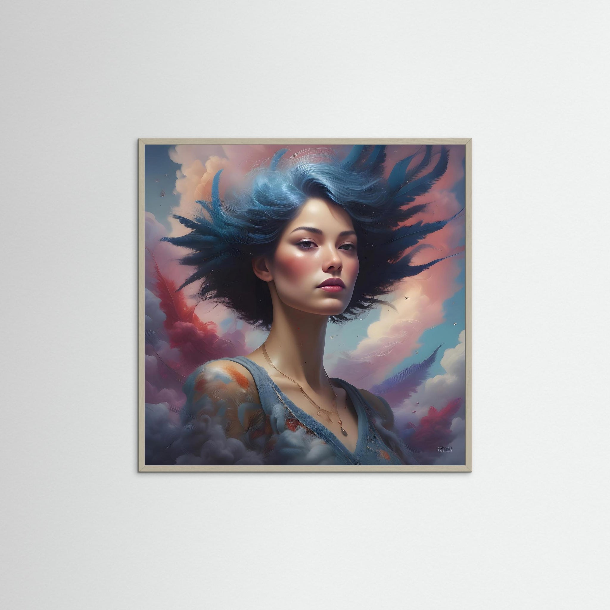 Blue Zephyr Fine Art Print mit grauem Echtholzrahmen
