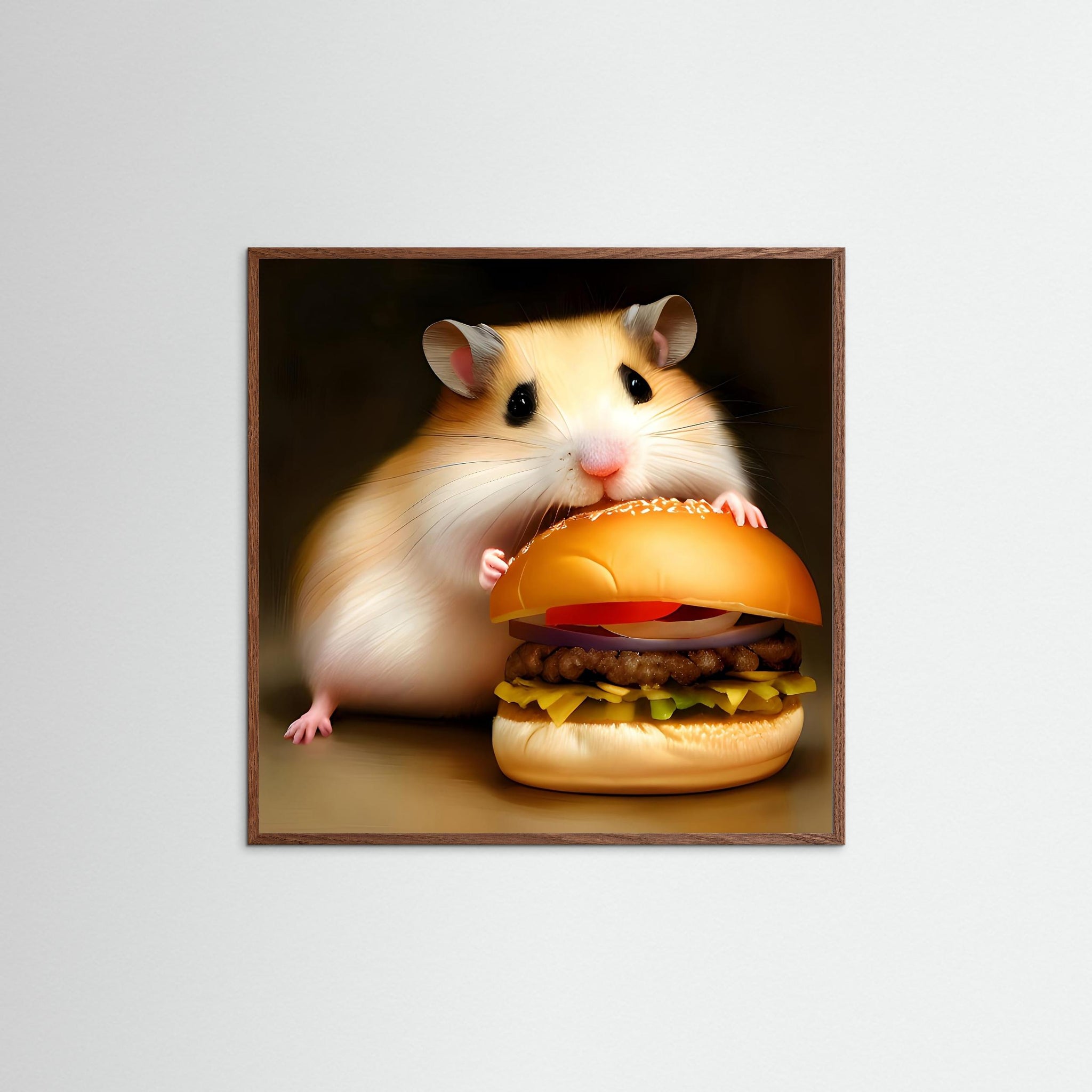 Burger Mouse als Wandbild mit Echtholzrahmen in Dunkler Eiche