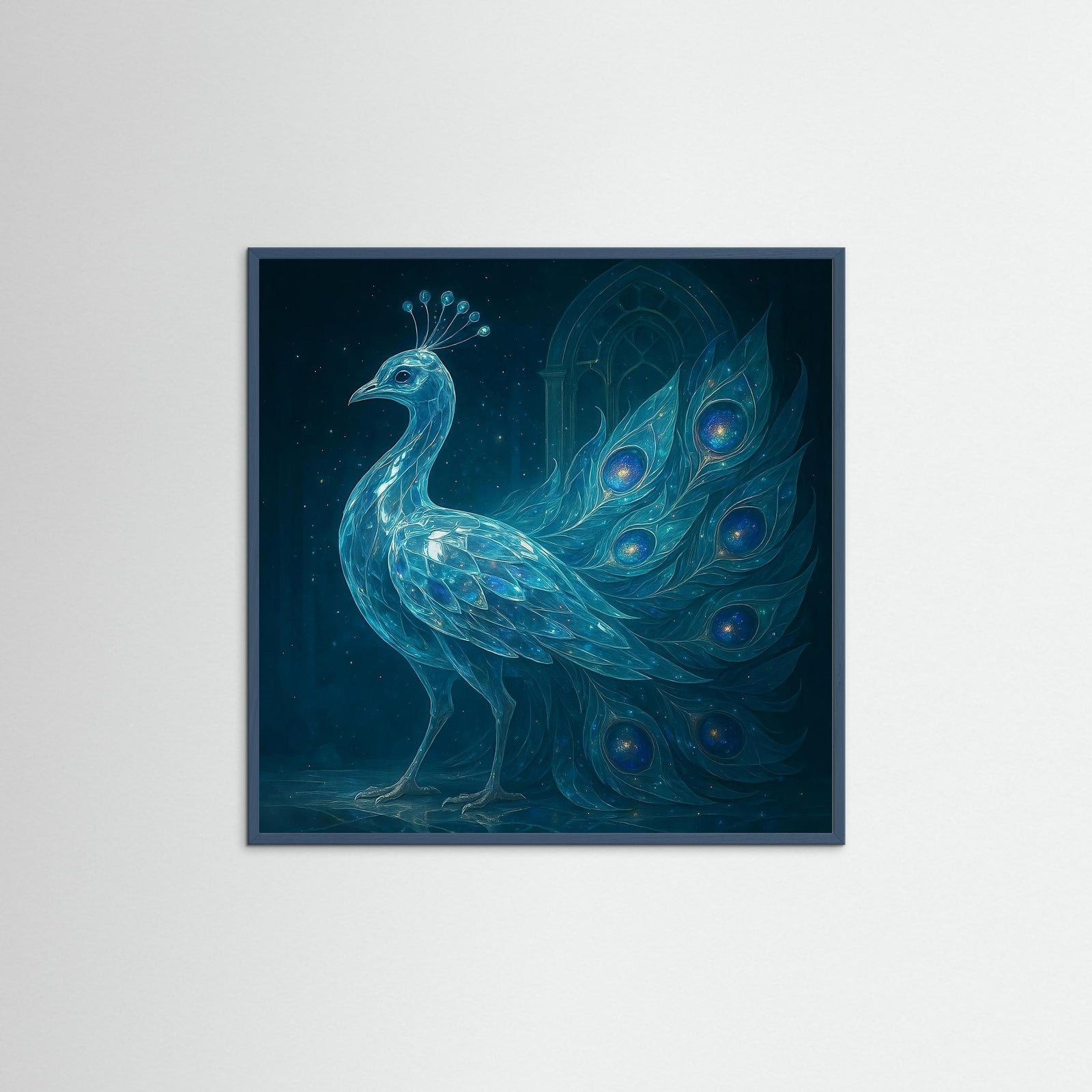 Gerahmte Ausführung von Celestial Plumage mit Echtholzrahmen in Teal