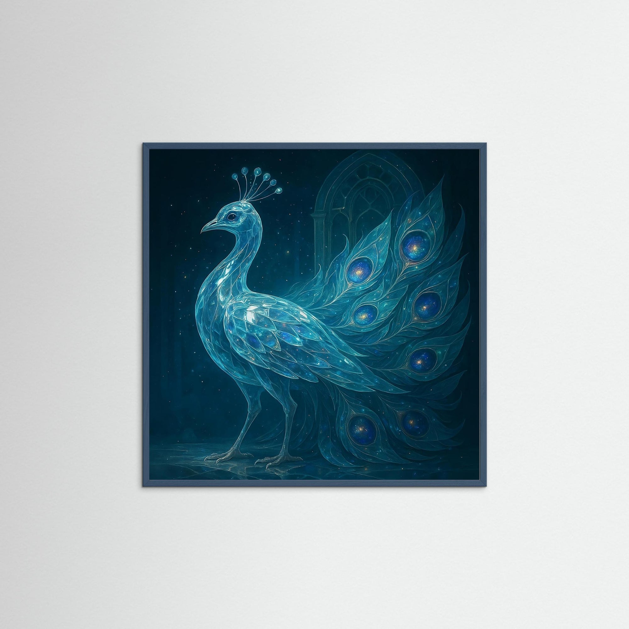 Gerahmte Ausführung von Celestial Plumage mit Echtholzrahmen in Teal