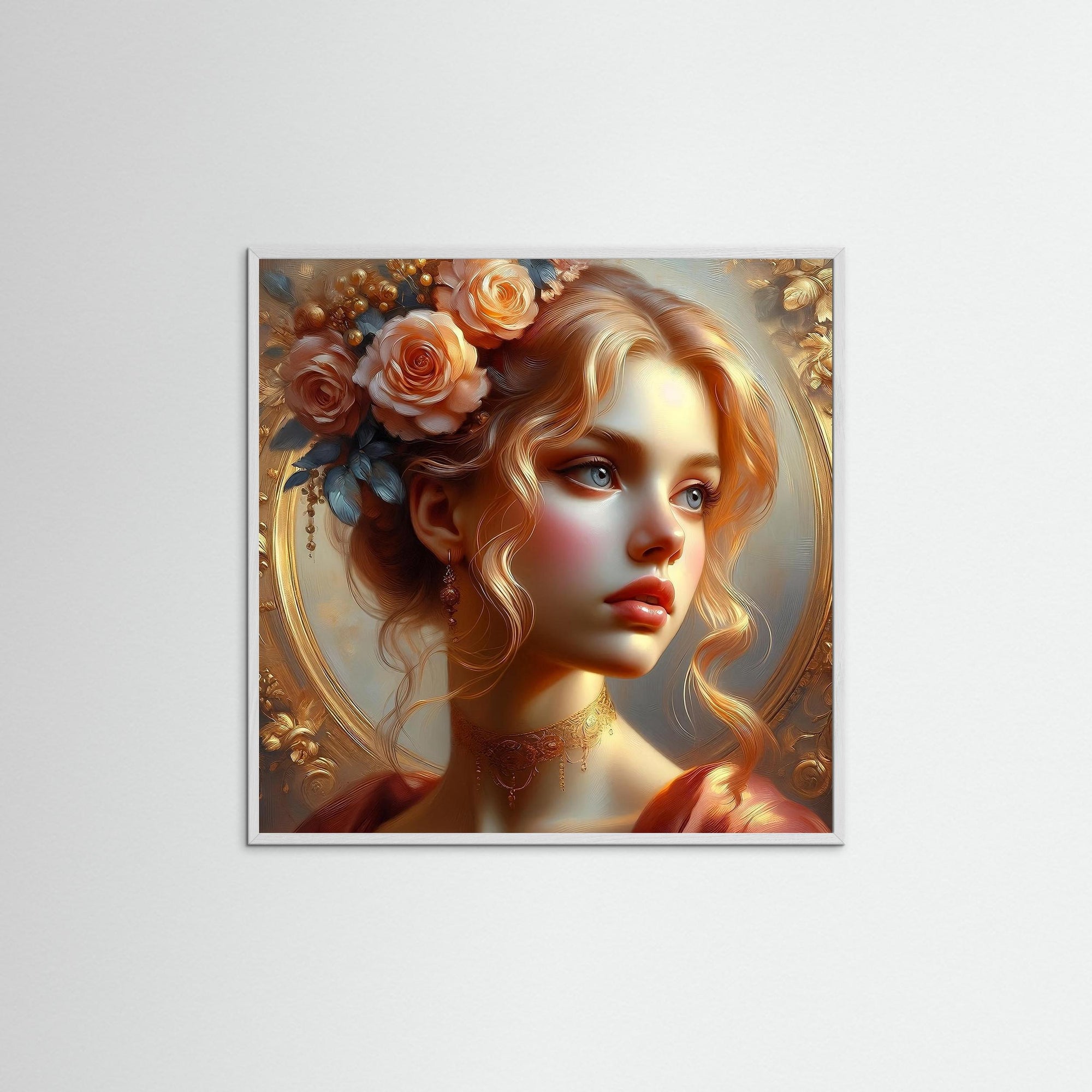 Celestial Rose als gerahmtes Wandbild mit weißem Echtholzrahmen