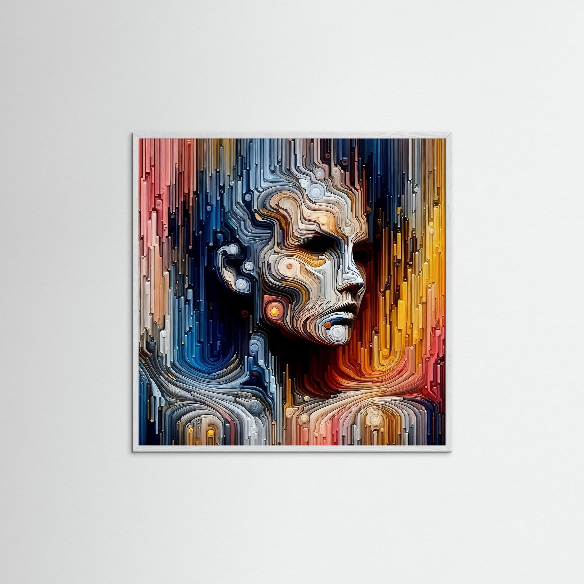 Chromatic Flow als Kunstmotiv mit weißem Echtholzrahmen