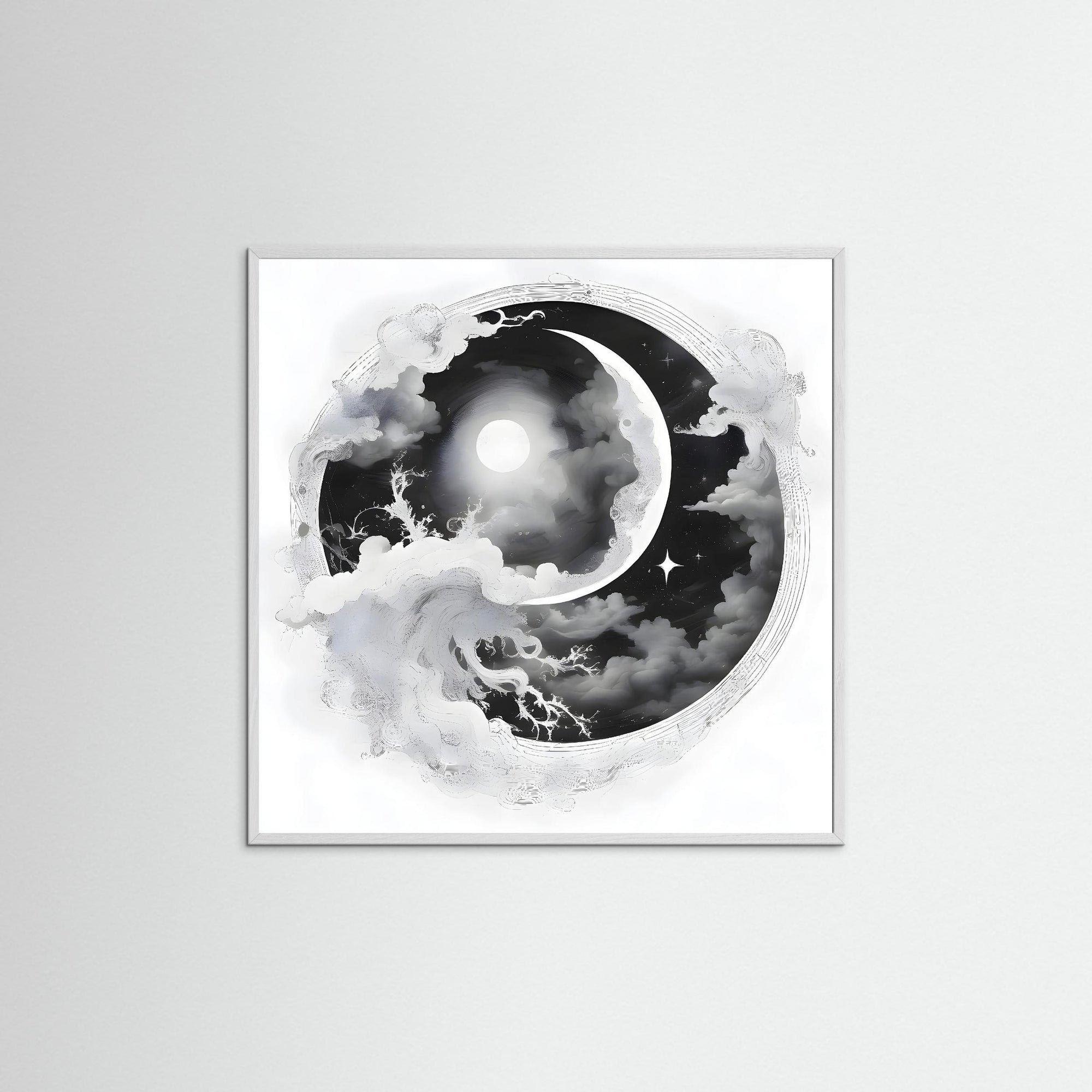 Circle of Elements als Wandbild mit weißem Echtholzrahmen