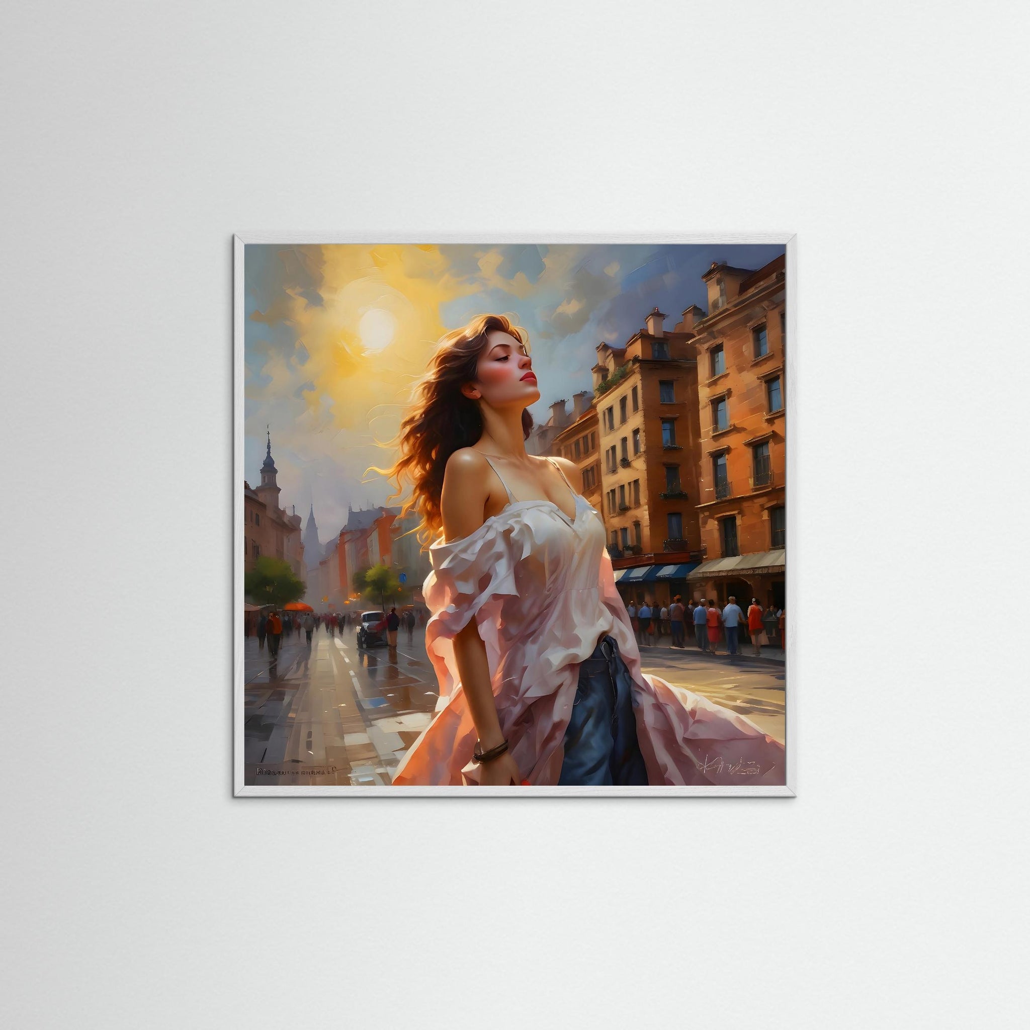 City Breeze als gerahmtes Wandbild mit weißem Echtholzrahmen