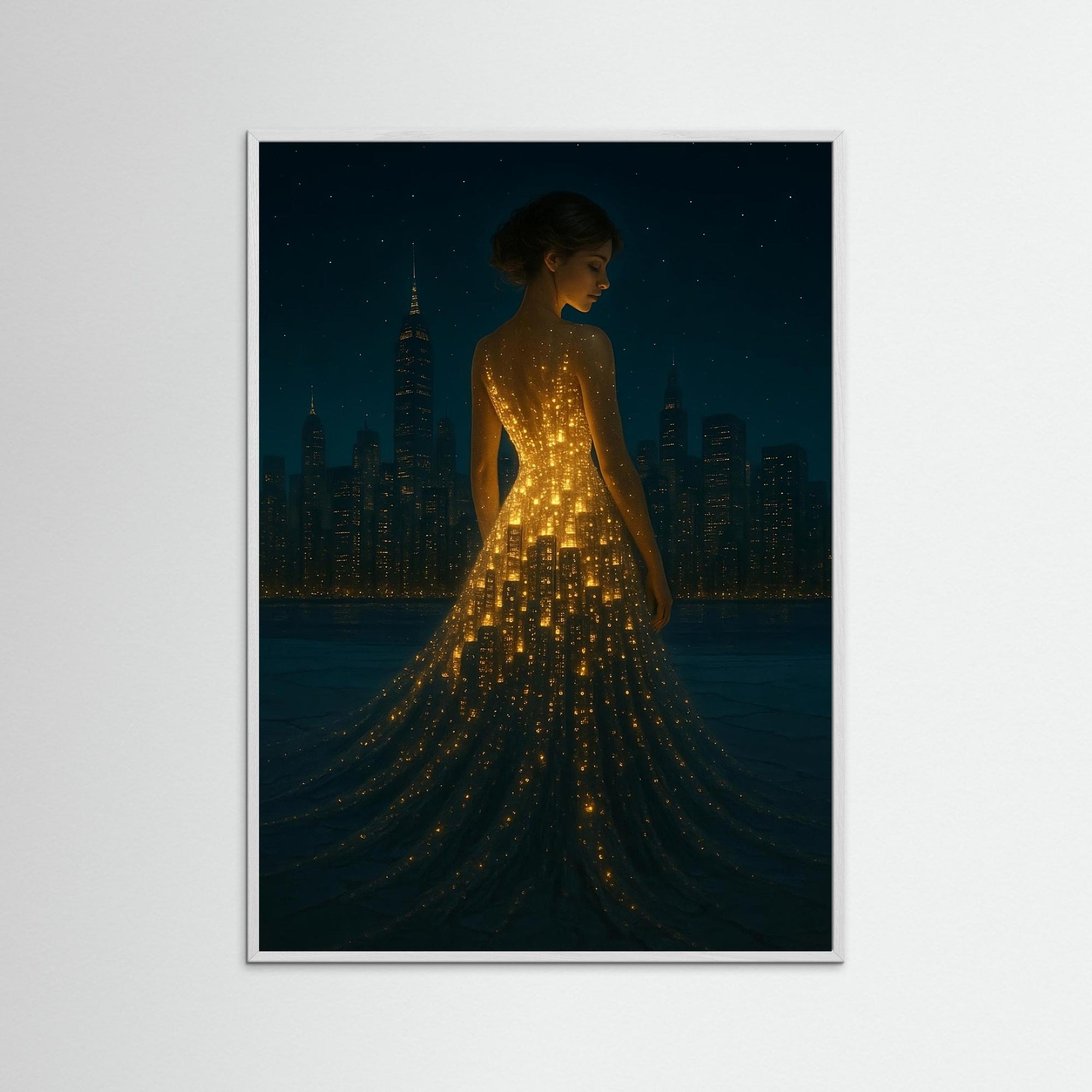 Citylight Gown als Kunstmotiv mit weißem Echtholzrahmen