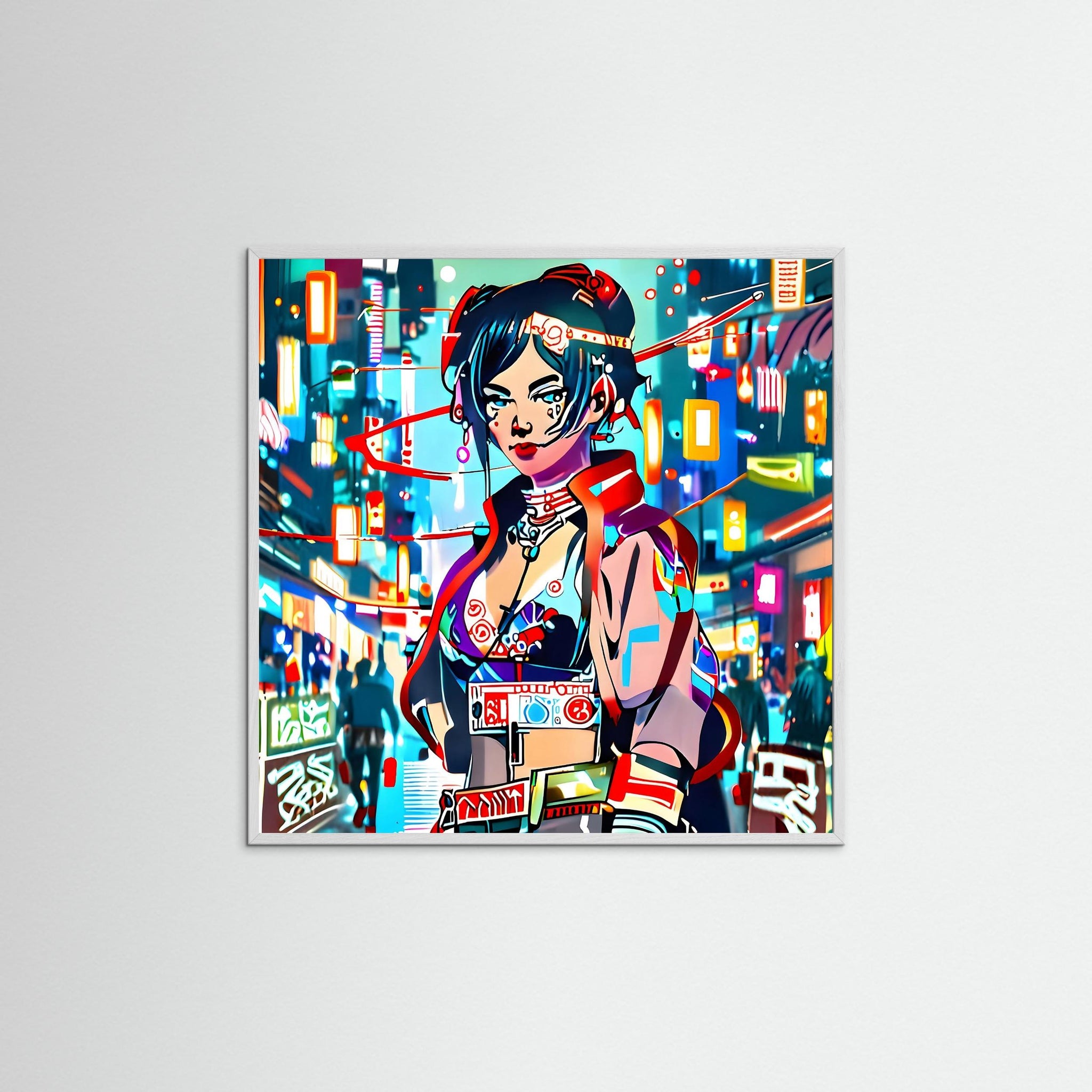 Code Geisha als gerahmtes Wandbild mit weißem Echtholzrahmen