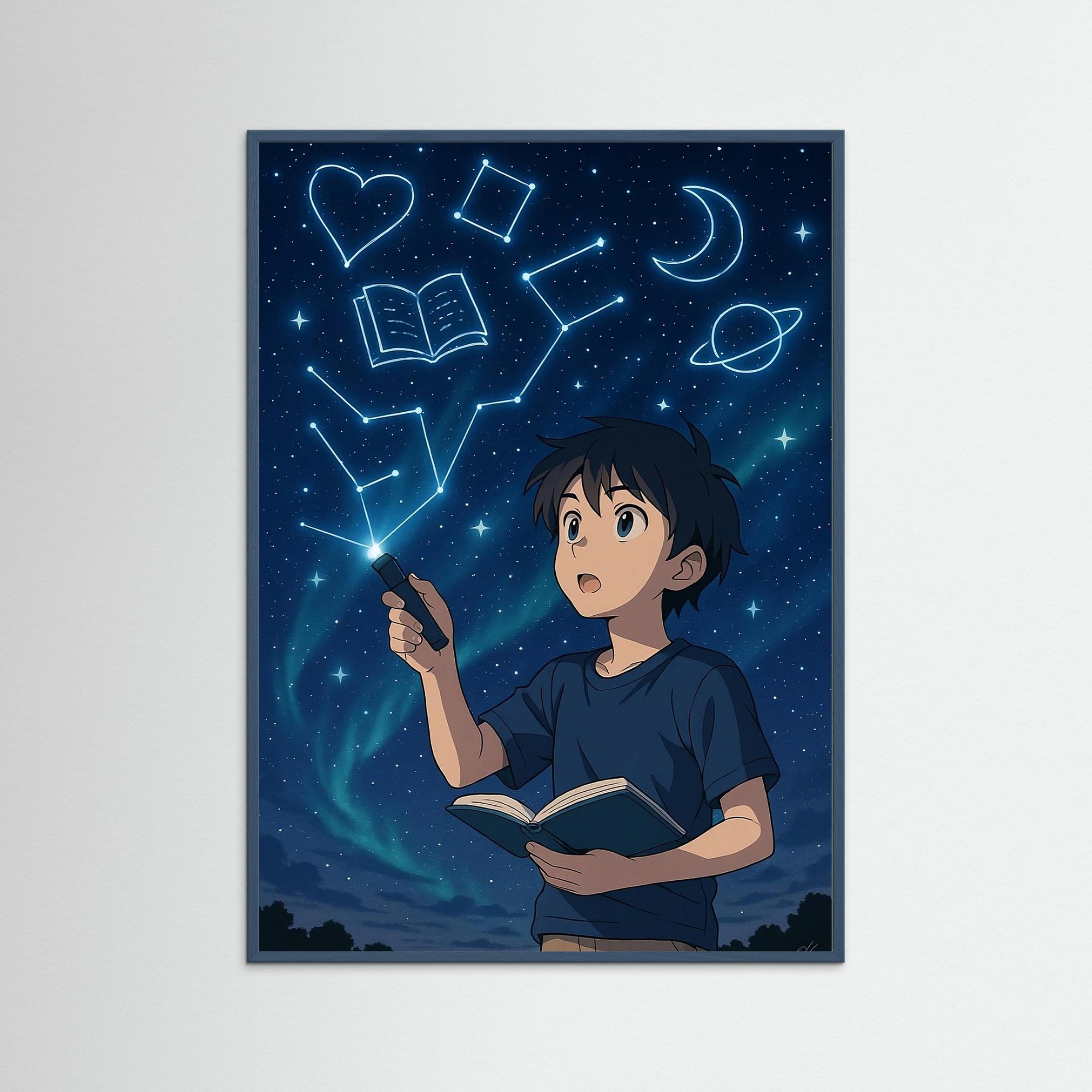 Constellations of Imagination als Kunstmotiv mit Echtholzrahmen in Petrol