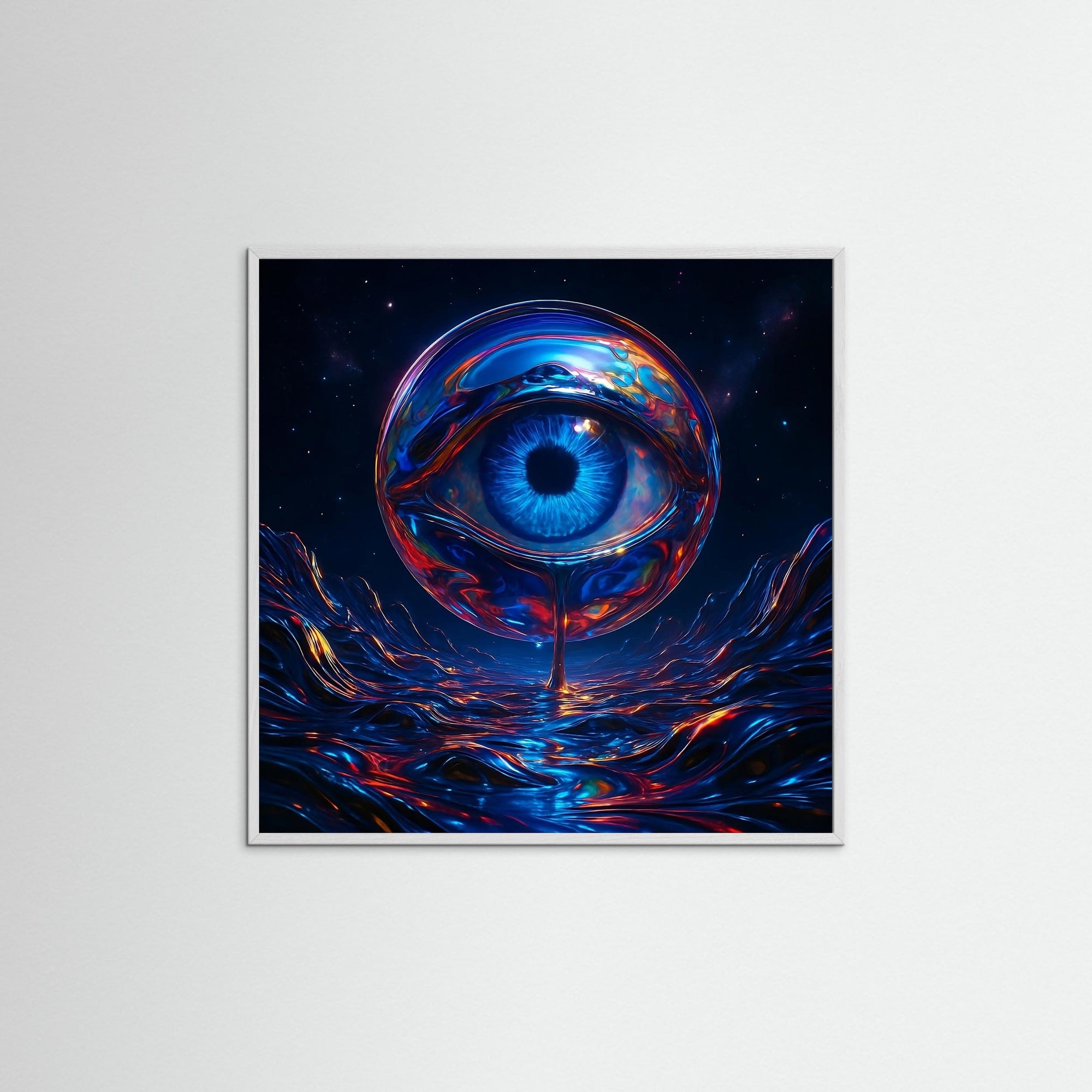 Cosmic Eye als gerahmtes Kunstwerk mit weißem Echtholzrahmen