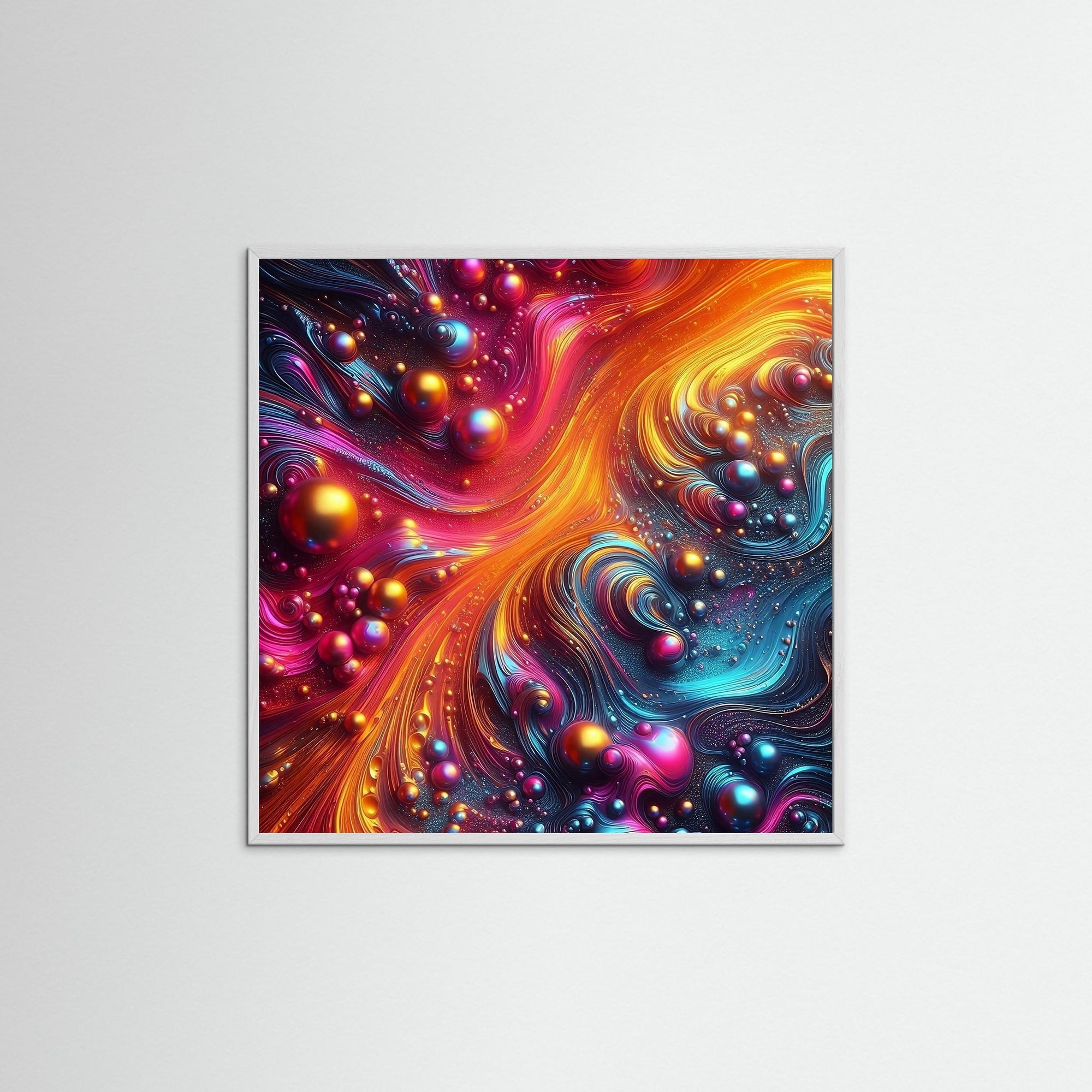 Cosmic Flow als Wandbild mit weißem Echtholzrahmen