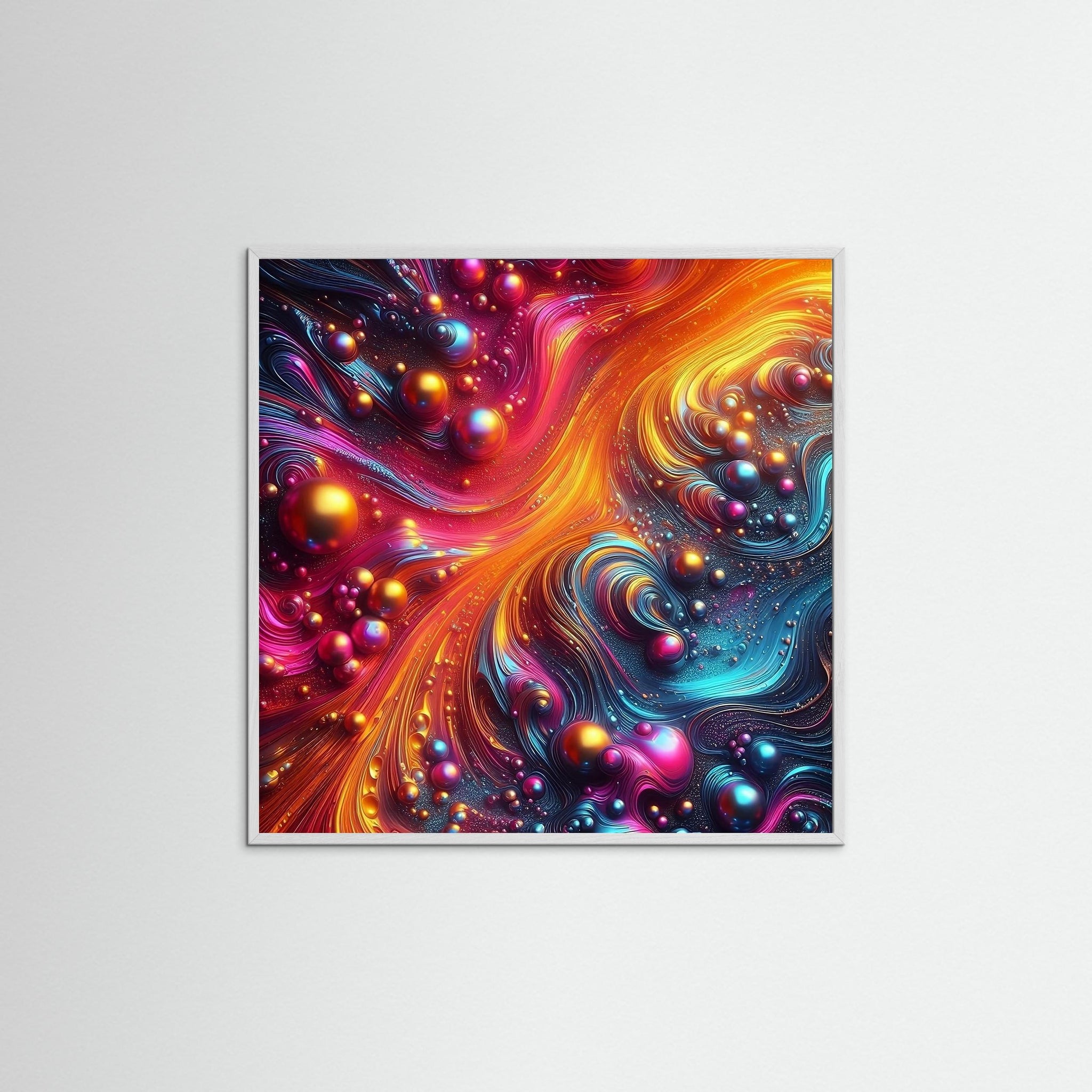 Cosmic Flow als Wandbild mit weißem Echtholzrahmen