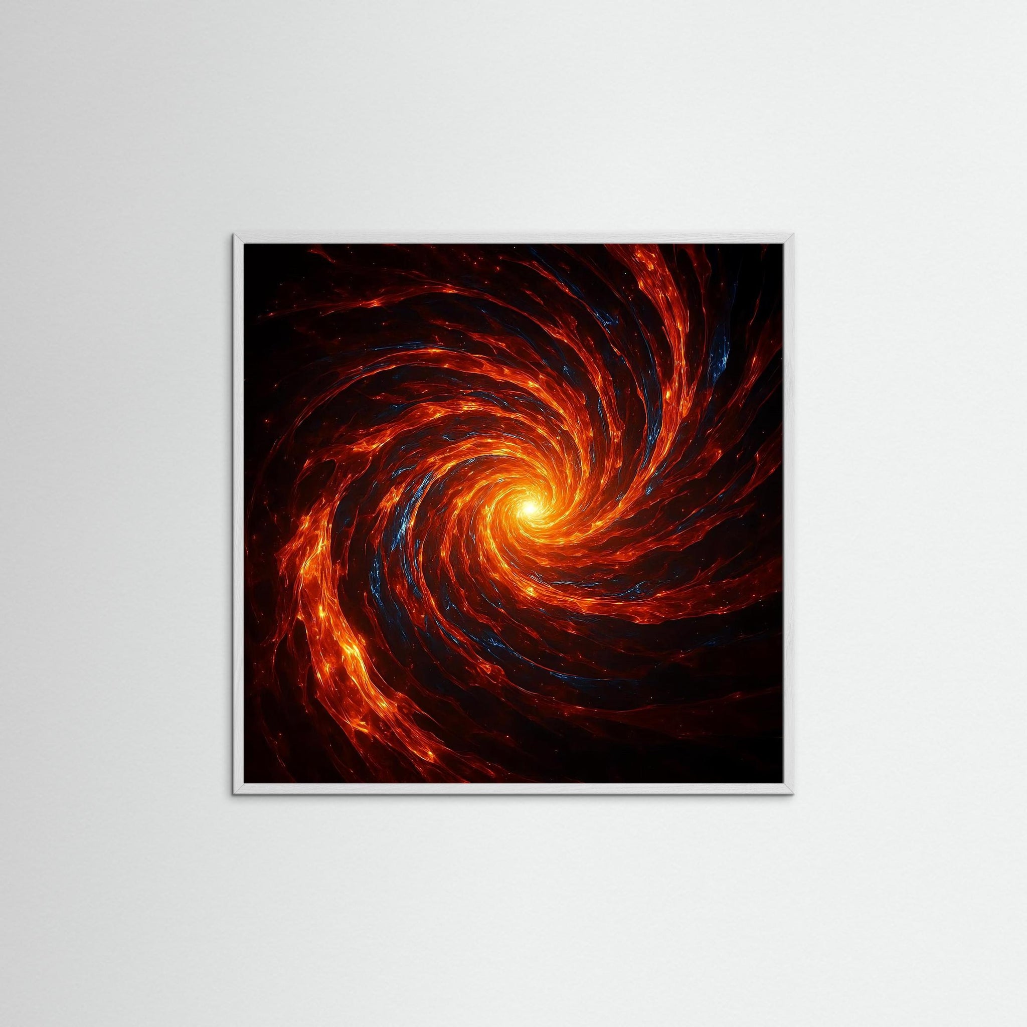 Cosmic Inferno als gerahmtes Kunstmotiv mit weißem Echtholzrahmen