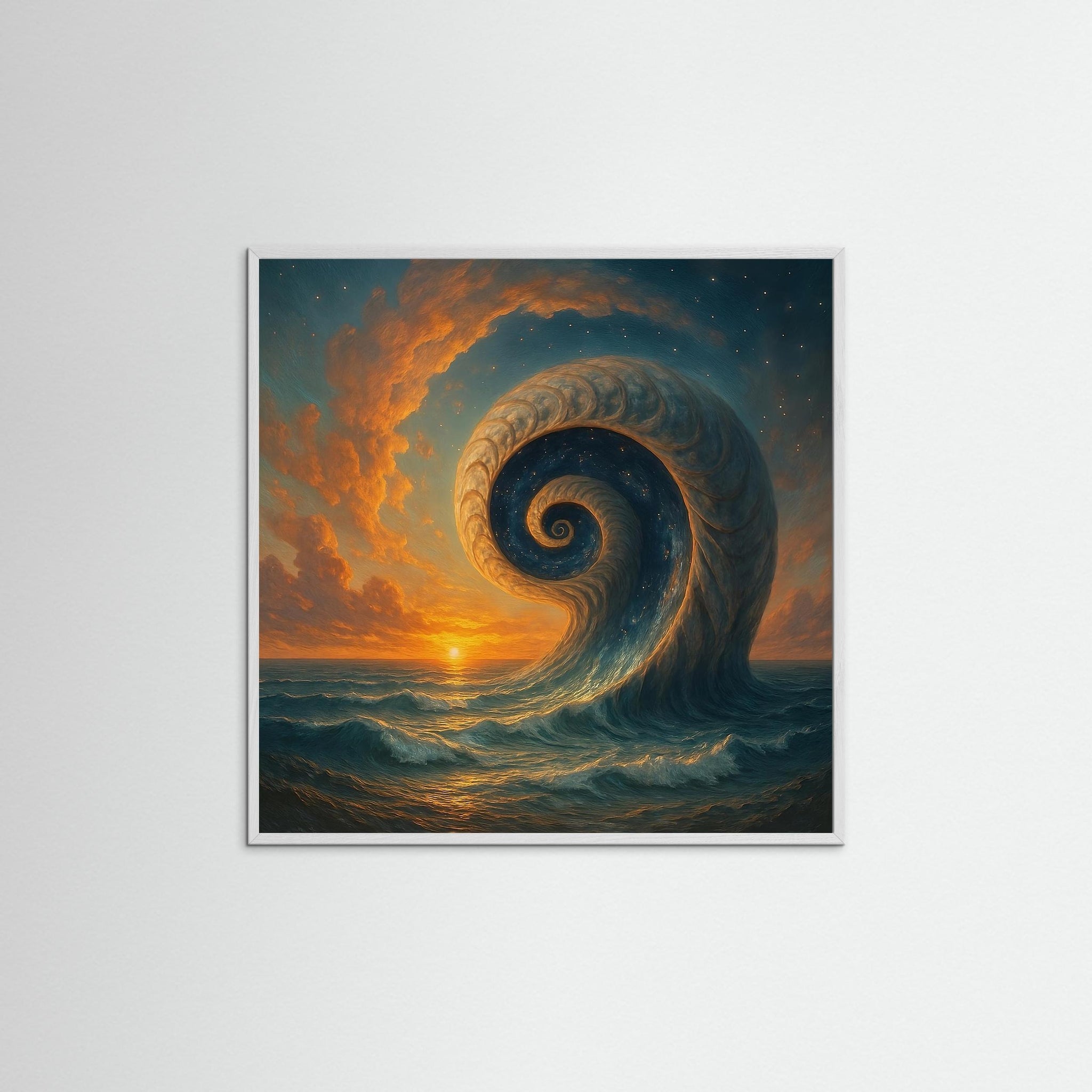 Cosmic Spiral als gerahmtes Wandbild mit weißem Echtholzrahmen