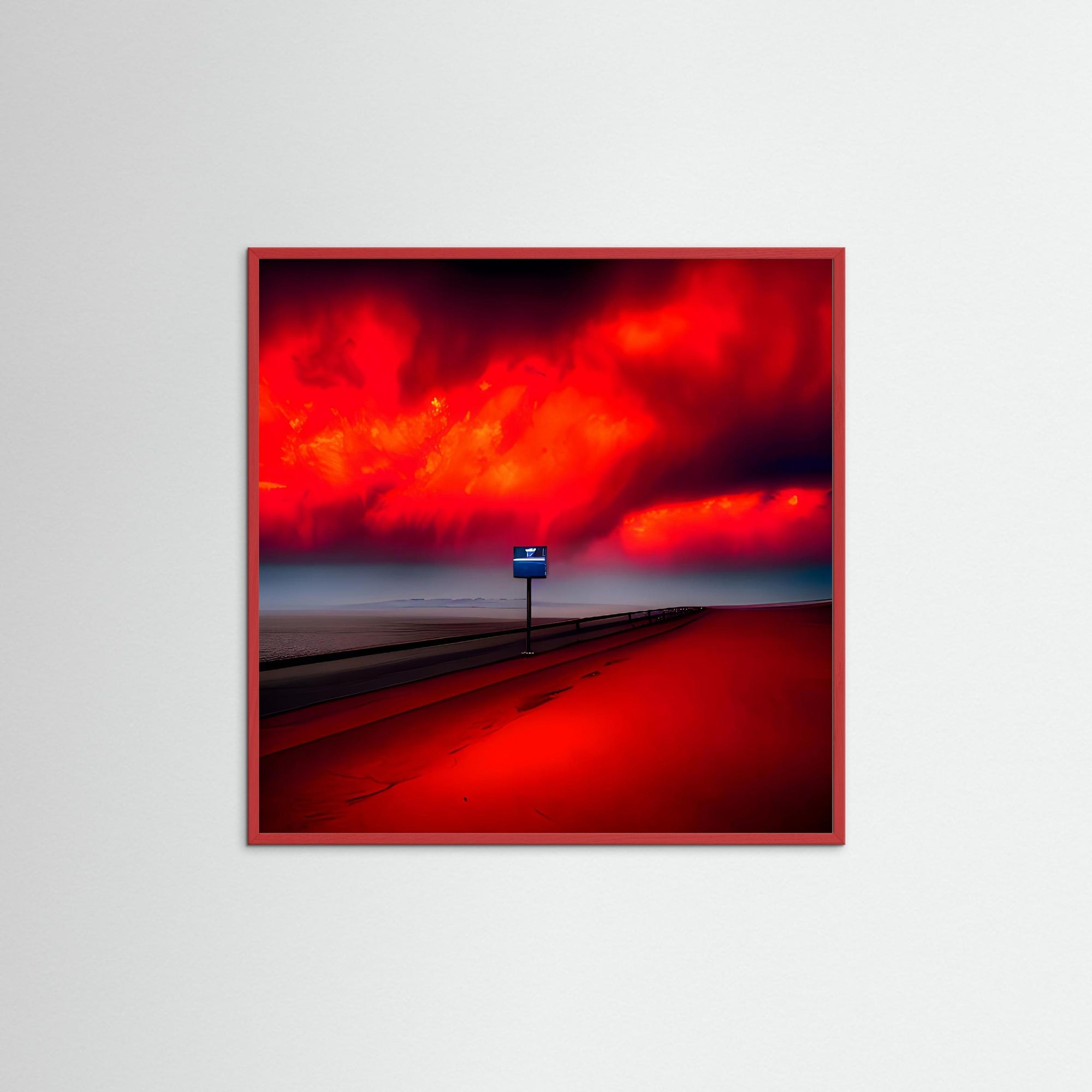 Crimson Horizon als gerahmtes Wandbild mit rotem Echtholzrahmen