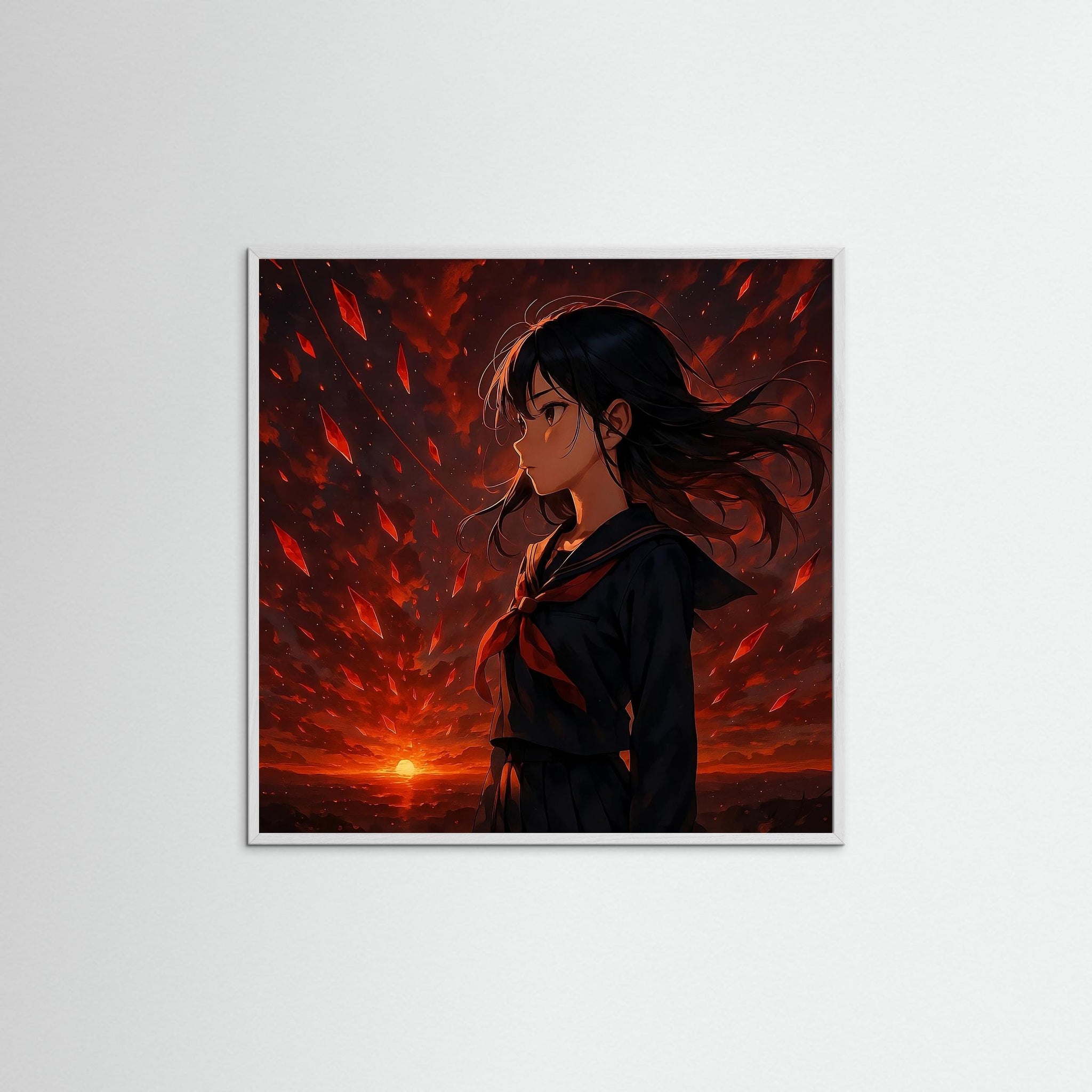 Crimson Sky als gerahmtes Kunstwerk mit weißem Echtholzrahmen