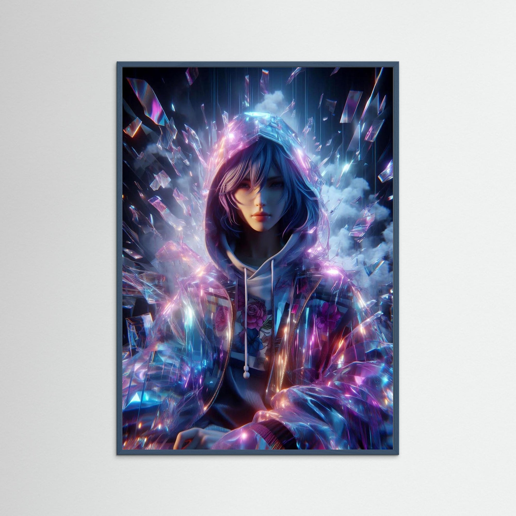 Crystal Pulse als Kunstmotiv mit Echtholzrahmen in Teal