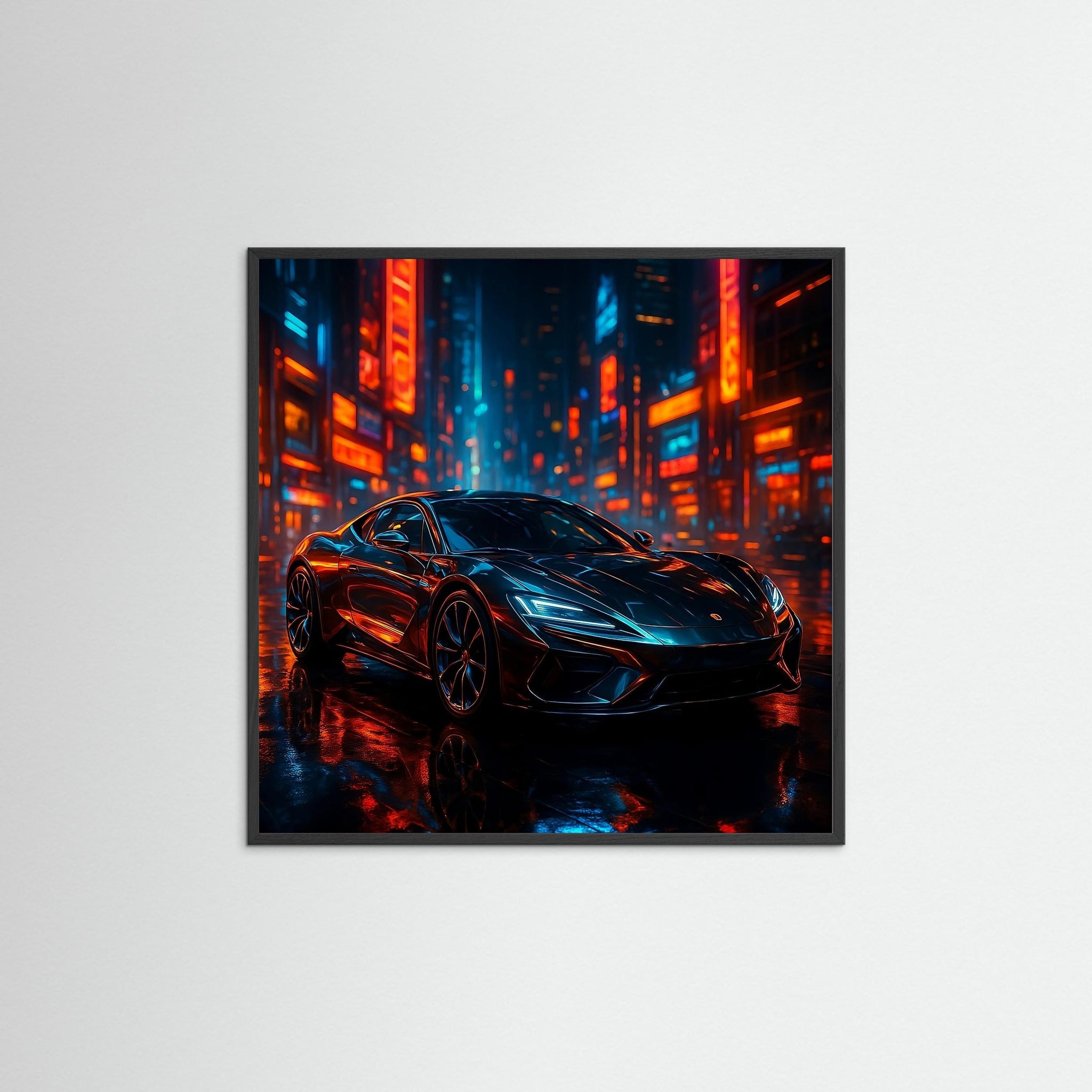 Cyberline als Wandkunst mit schwarzem Echtholzrahmen