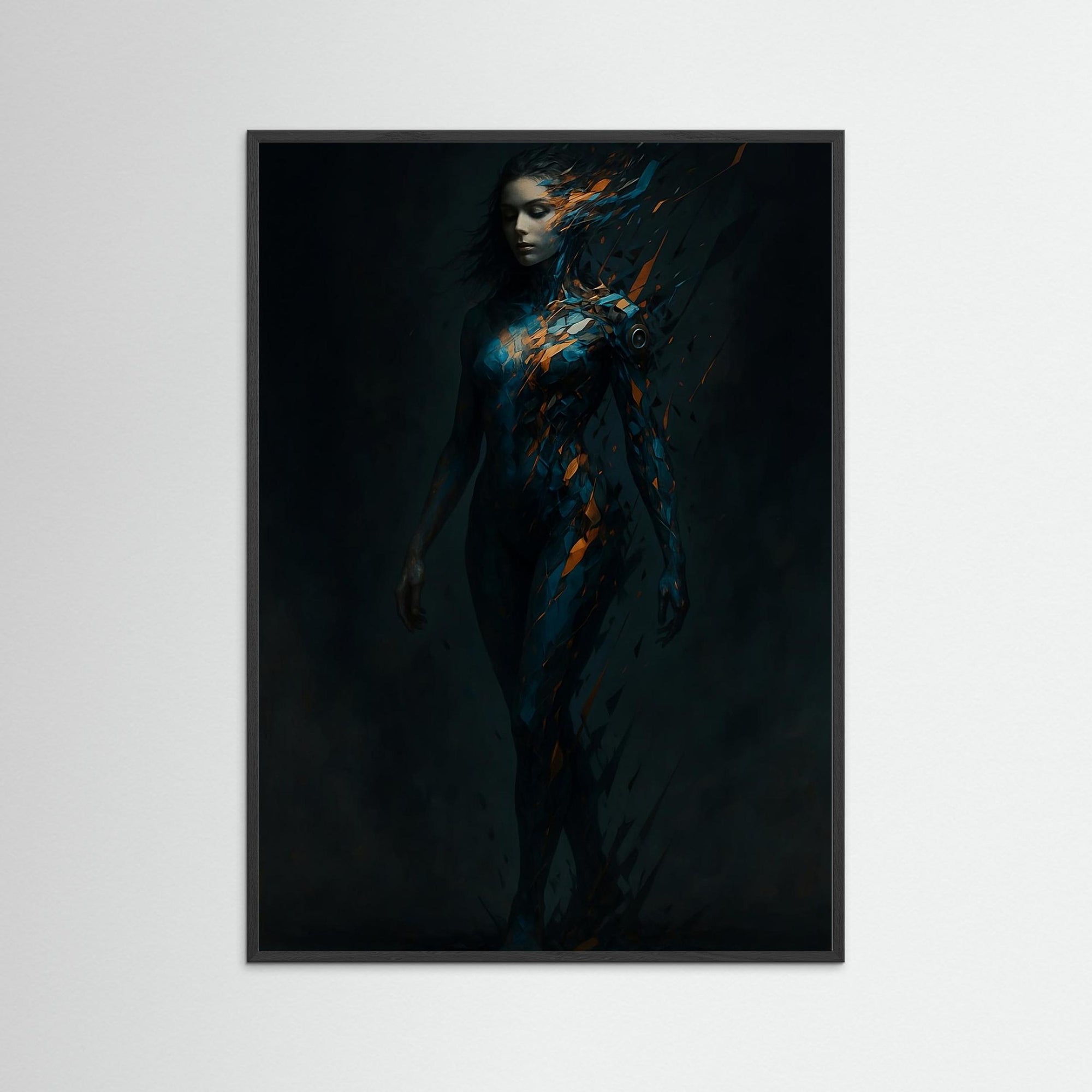 Cybernetic Fragment als Kunstwerk mit schwarzem Echtholzrahmen