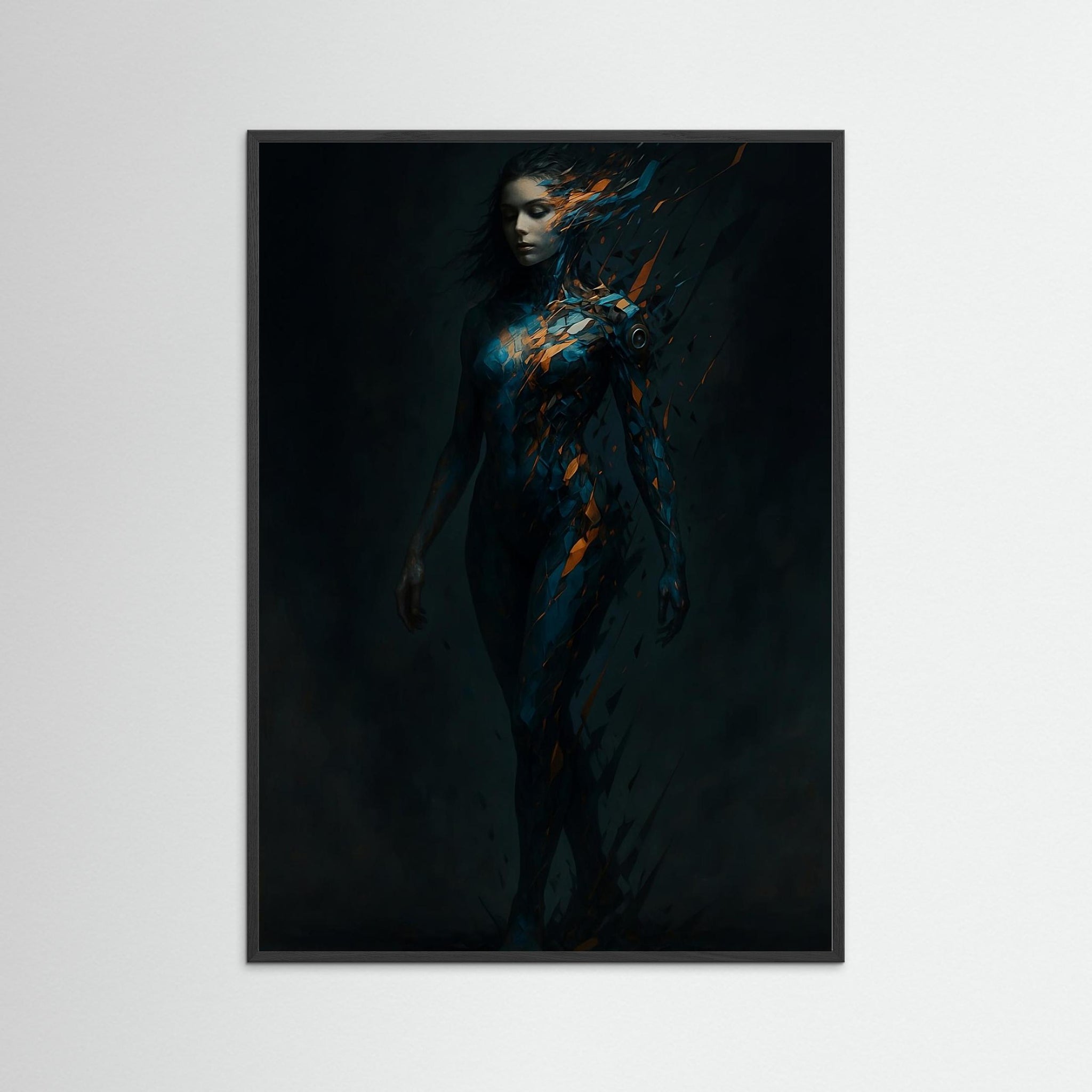 Cybernetic Fragment als Kunstwerk mit schwarzem Echtholzrahmen