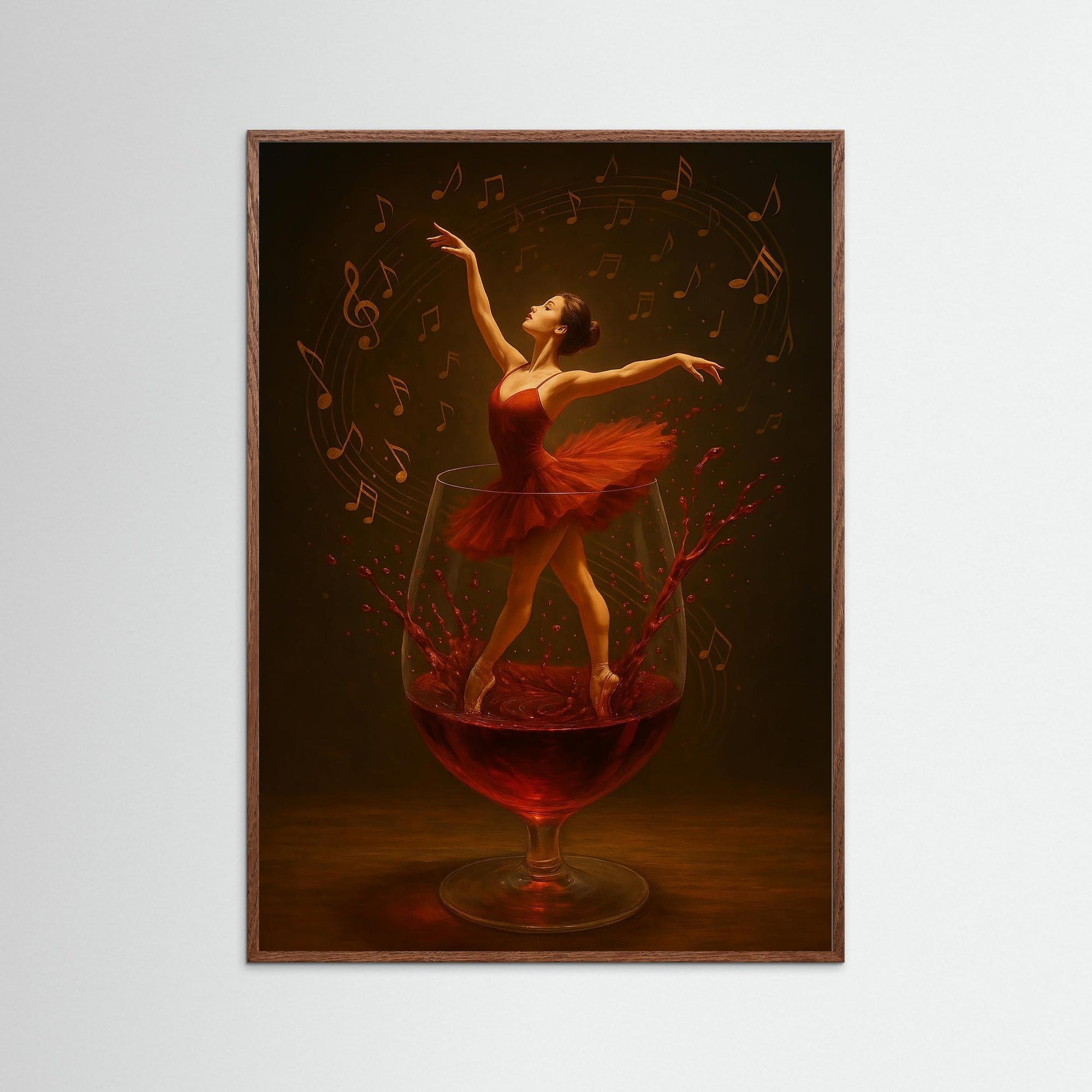 Dance in Red Wine als Wandbild mit dunklem Echtholzrahmen