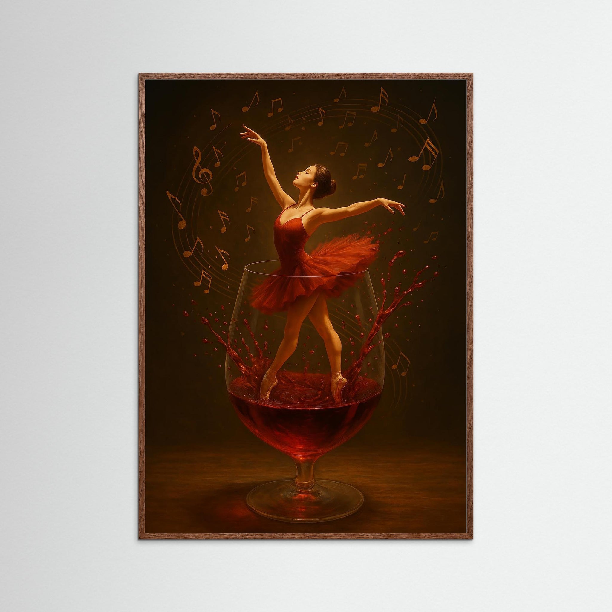 Dance in Red Wine als Wandbild mit dunklem Echtholzrahmen