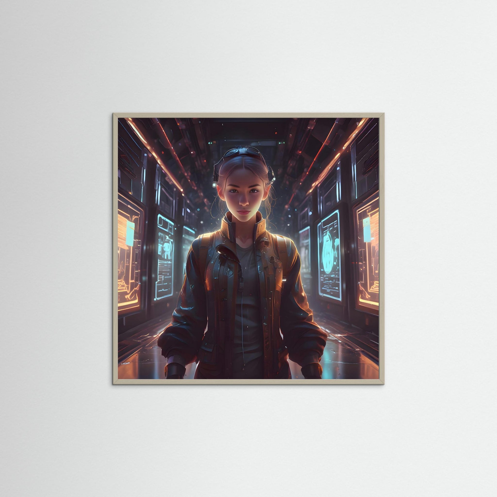 Data Runner als Kunstwerk mit grauem Echtholzrahmen