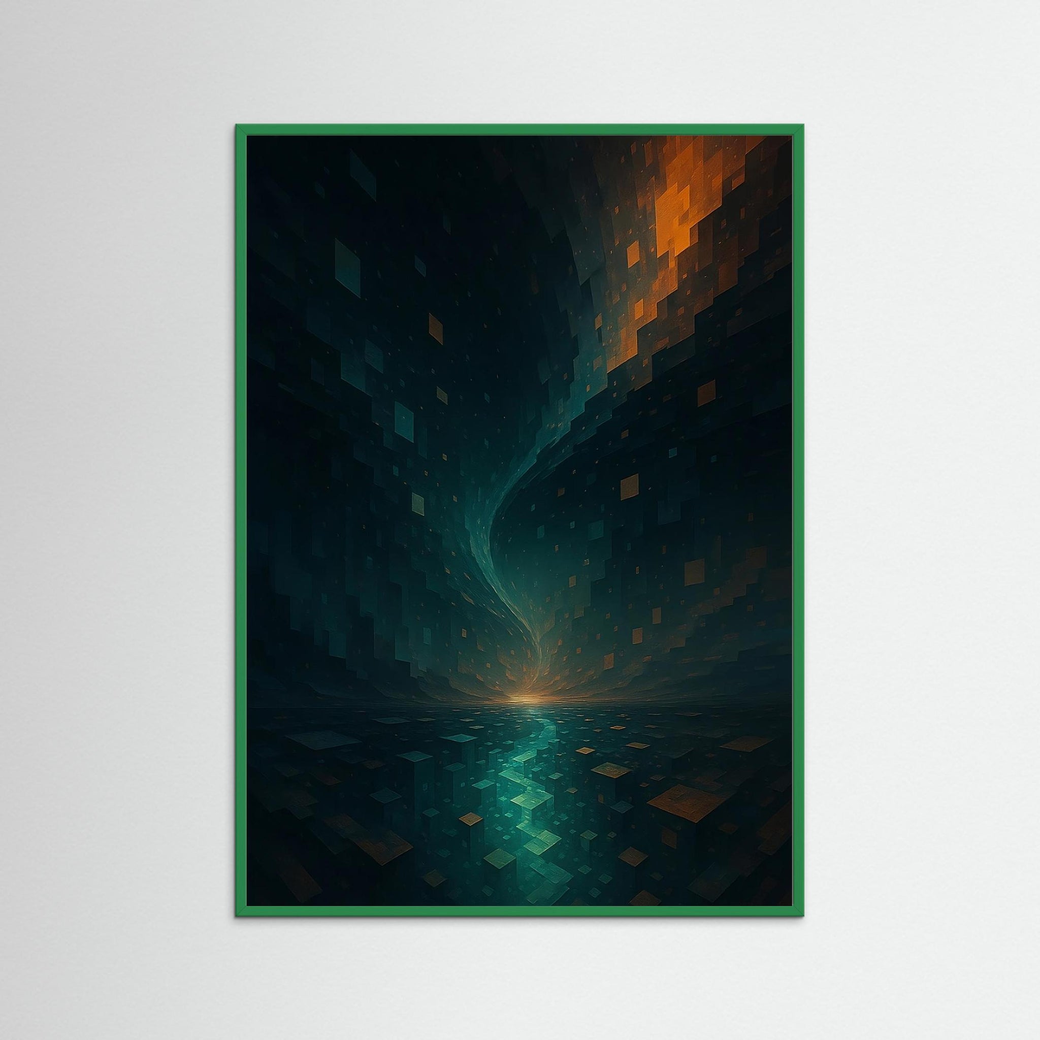 Digital Horizon als Wandbild mit grünem Echtholzrahmen