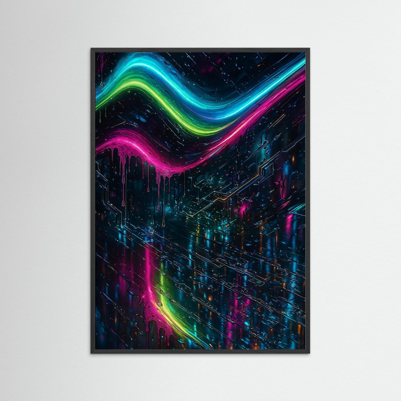 Digital Tide als Wandbild mit schwarzem Echtholzrahmen