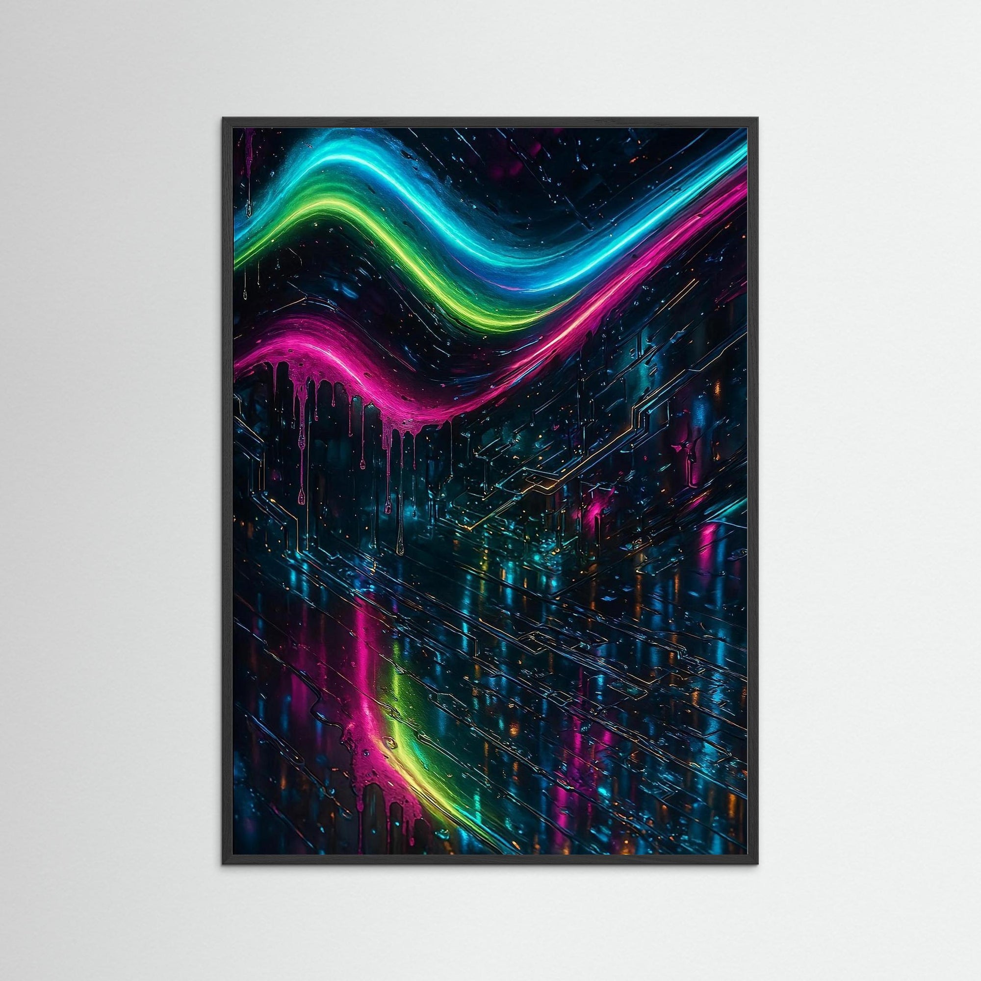 Digital Tide als Wandbild mit schwarzem Echtholzrahmen