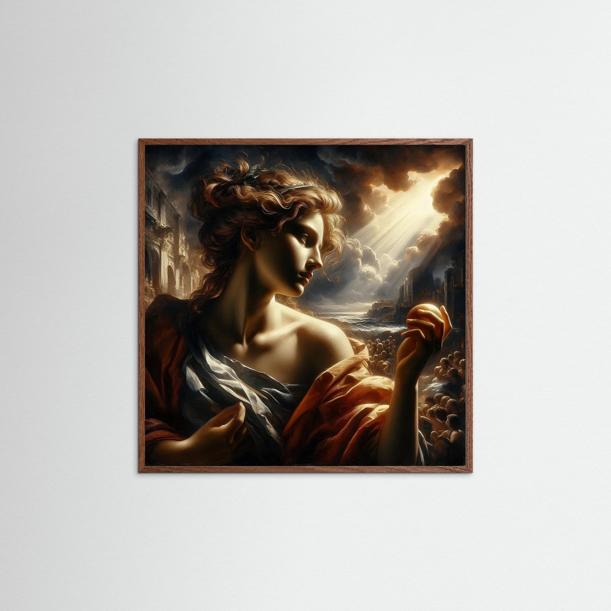 Divine Light als Wandbild mit Echtholzrahmen in Eiche Dunkel