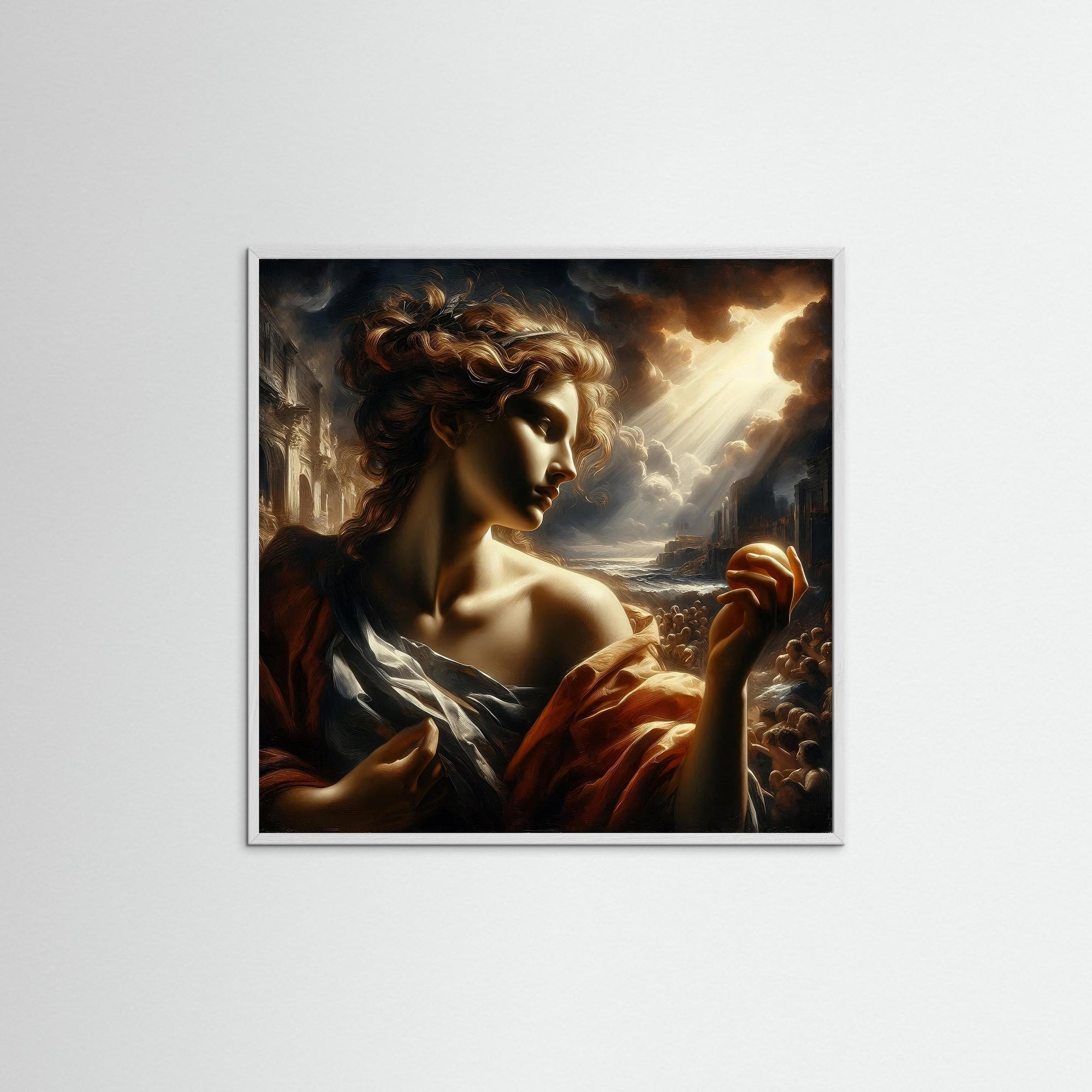 Gerahmte Ausführung von Divine Light mit weißem Echtholzrahmen