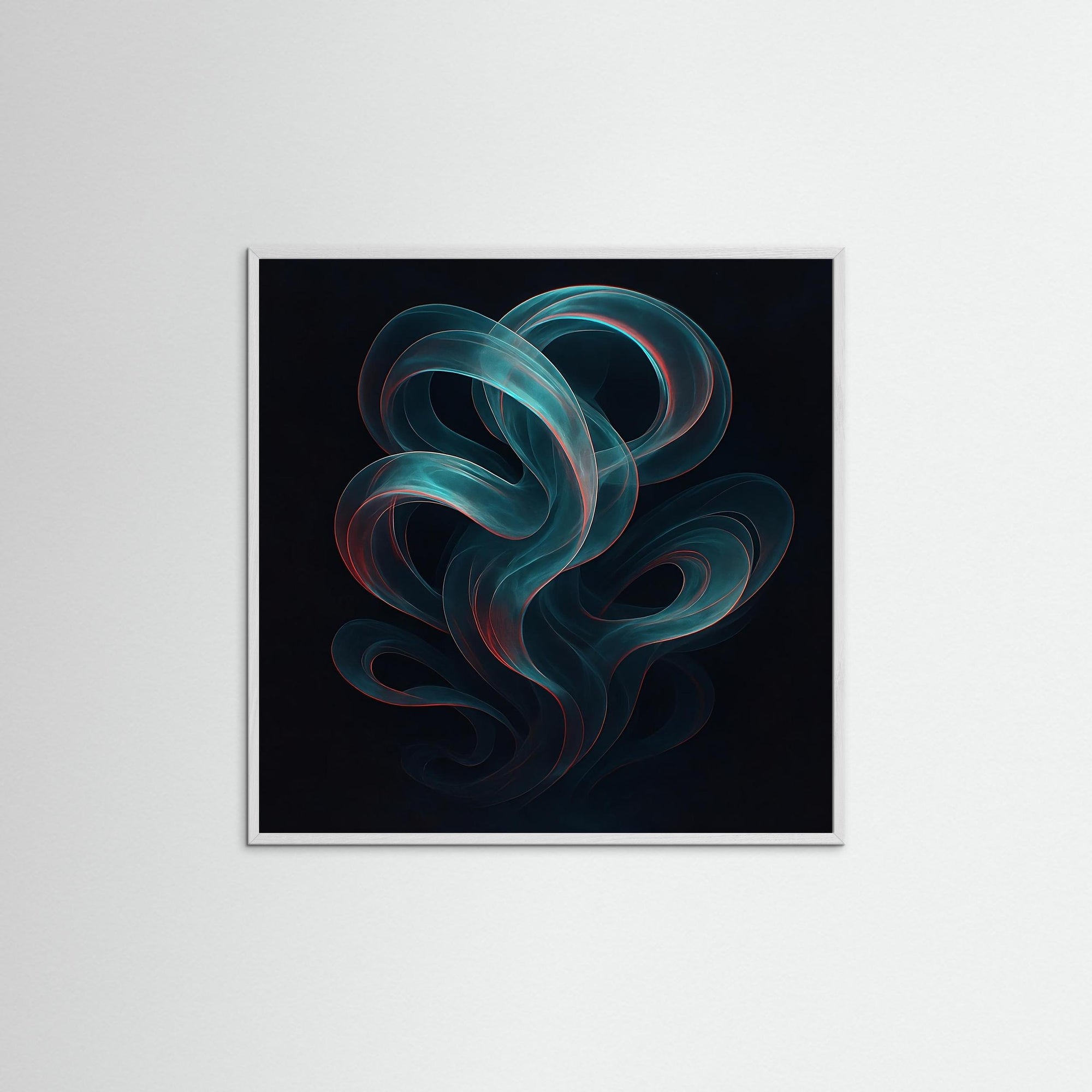 Gerahmte Ausführung des Kunstdrucks Ethereal Flow mit weißem Echtholzrahmen