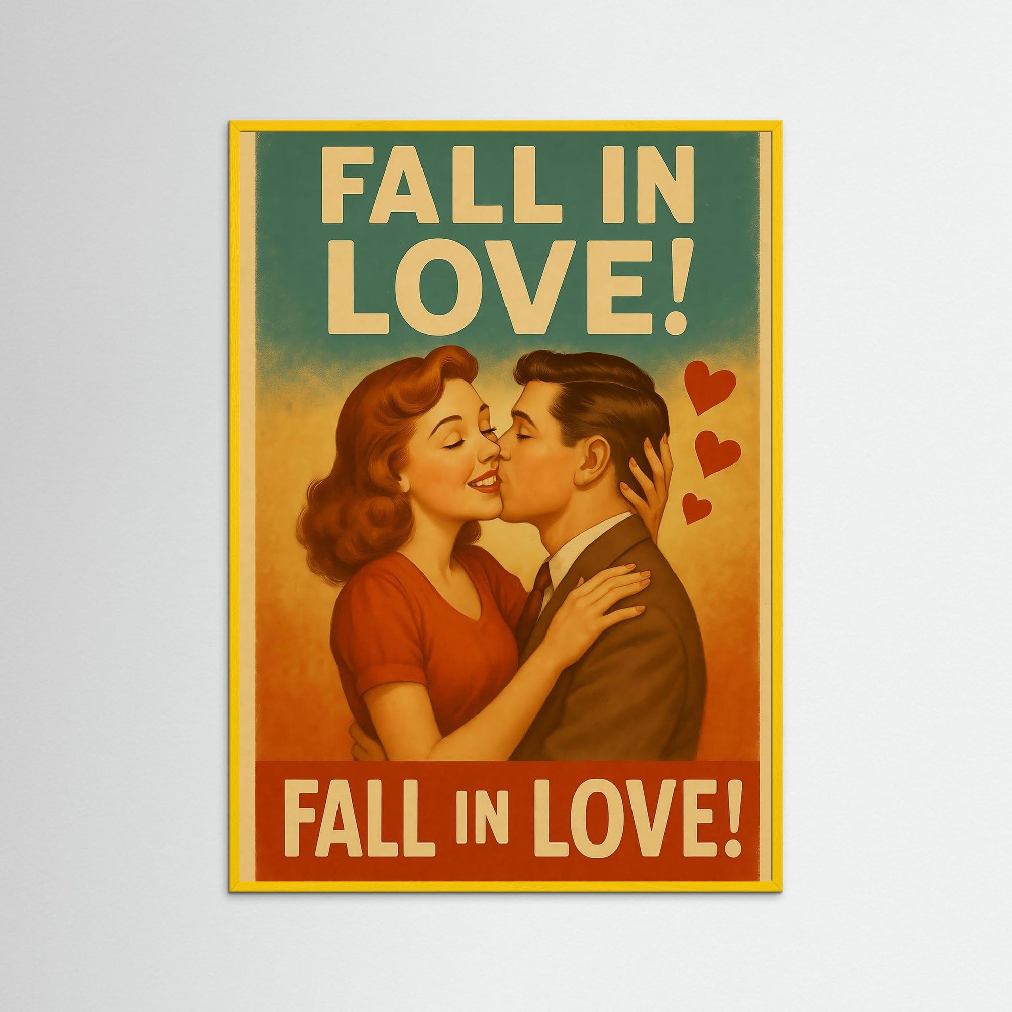 Gerahmte Ausführung von Fall in Love! mit gelbem Echtholzrahmen
