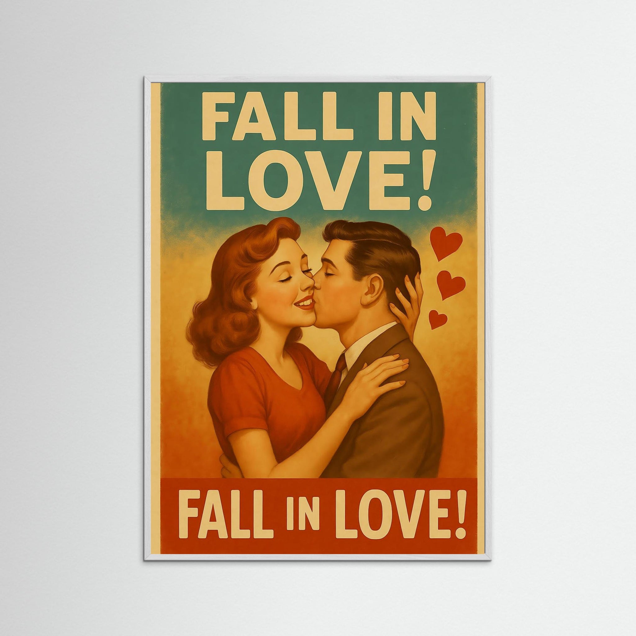 Fall in Love! als Kunstwerk mit weißem Echtholzrahmen