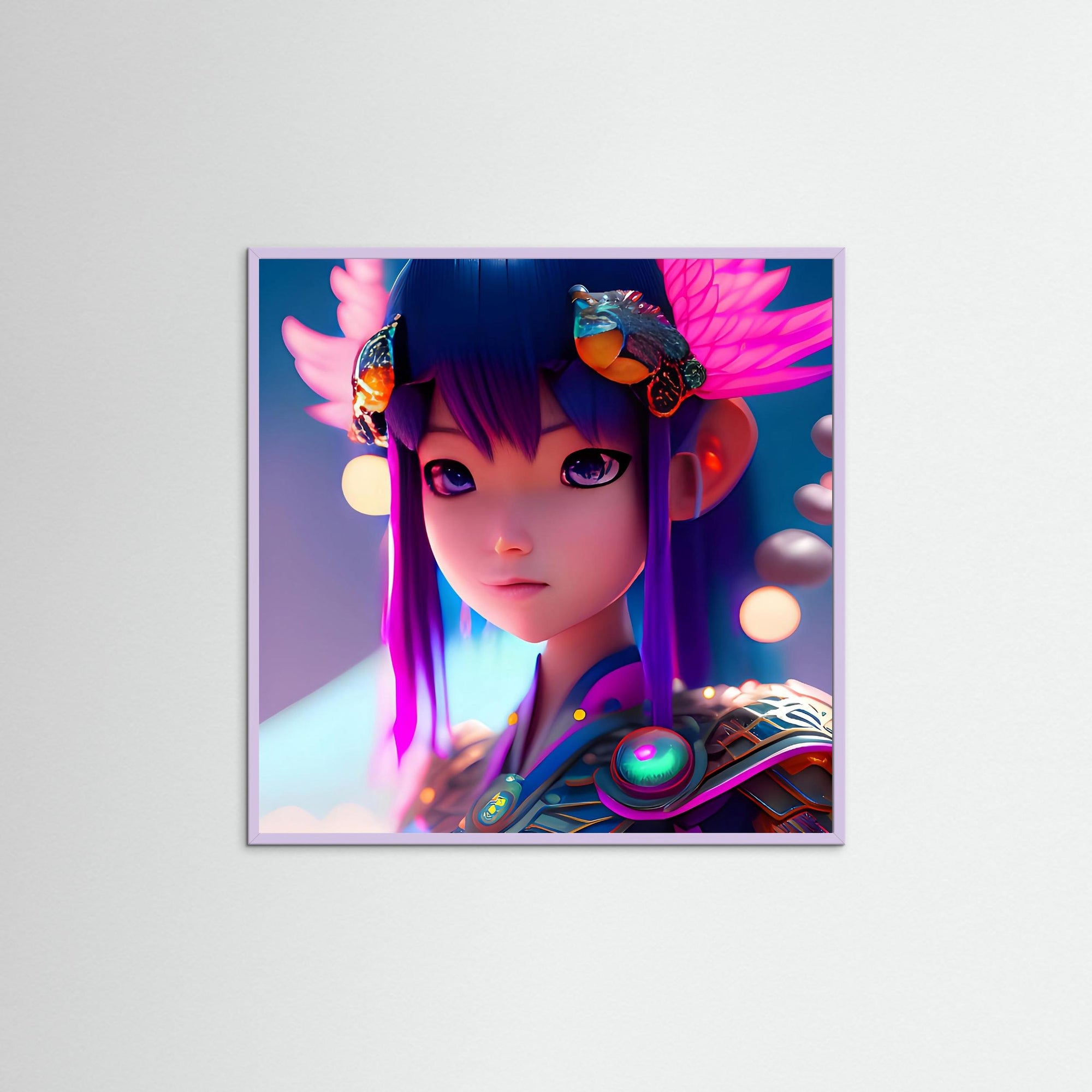 Fantasy Girl als Kunstwerk mit Echtholzrahmen in Lila